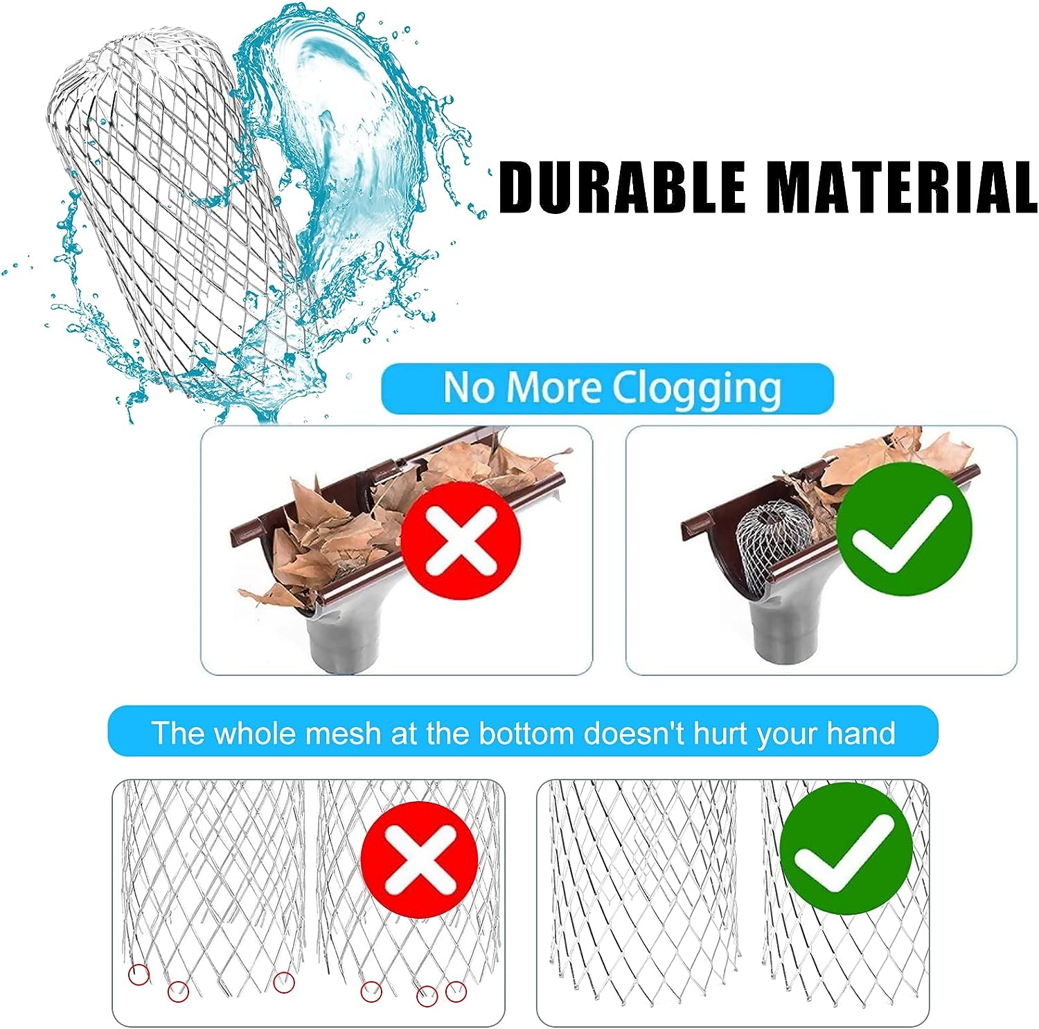 4 Pack Aluminum Gutter Guards Expandable Filter Strainer Leaf Strainer Gutter Sieve Down Pipe Covers Protection Easy Install Moss, Muck, Mud Debris Guard, from 2 to 4 inches