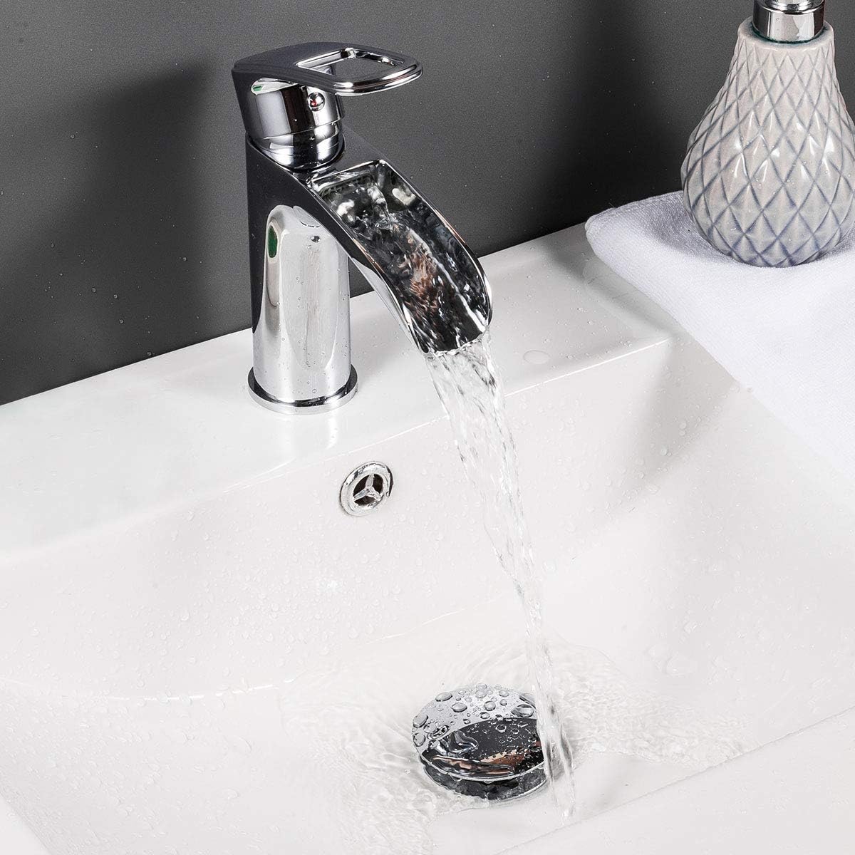 Basin Sink Waste Slotted Pop Up Click Clack Sprung Plug with Overflow for Bathroom Sink Tap Frap, Polished Chrome