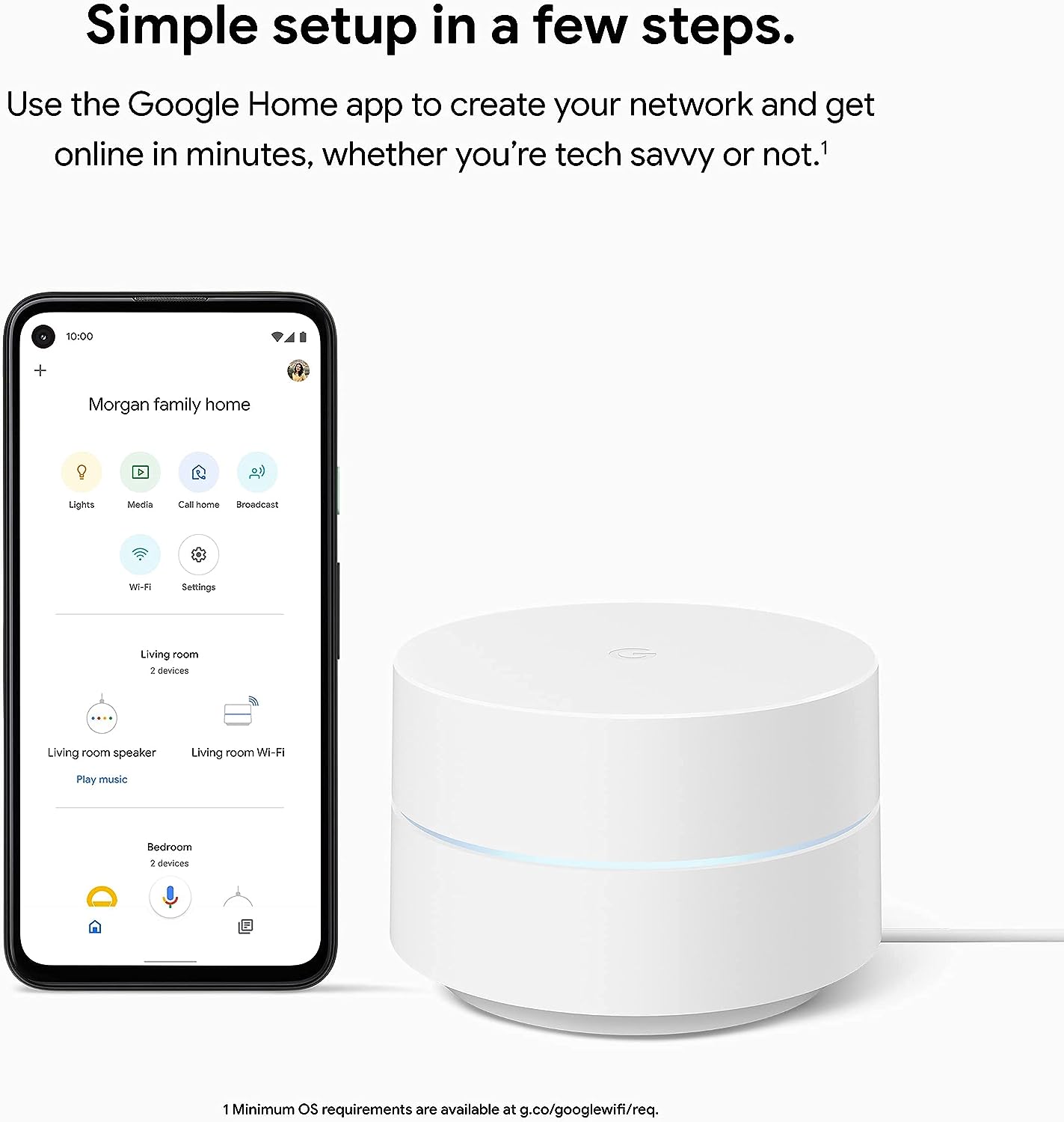 Google Wifi - Mesh Wifi System, pack of 3. Wi-Fi that just works. Up to 85m² coverage per point, white