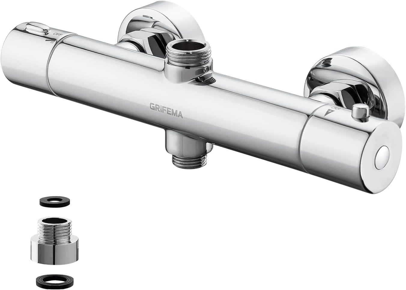 GRIFEMA G17005 Thermostatic Shower Mixer Bar Two Outlet, Wall Mounted Shower Mixer Tap,Anti-Scald, with TOP 3/4 and Bottom 1/2 BSP, Chrome,Silver