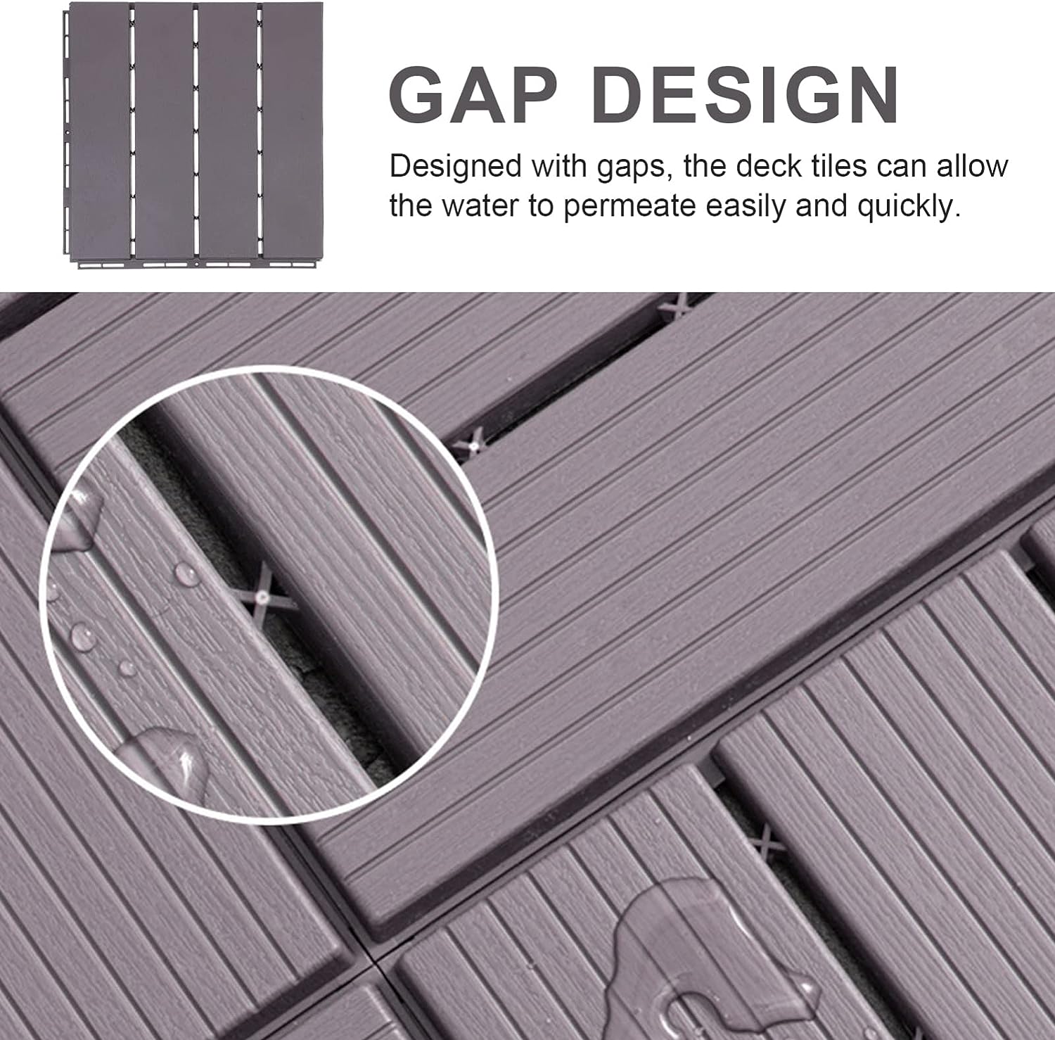 HOMSFOU Composite Decking Boards Interlocking Deck Tile Flooring Wood Composite Tile Waterproof Floor Cushion Grey for Outdoor Balcony Patio Backyard Decking Outdoor Flooring