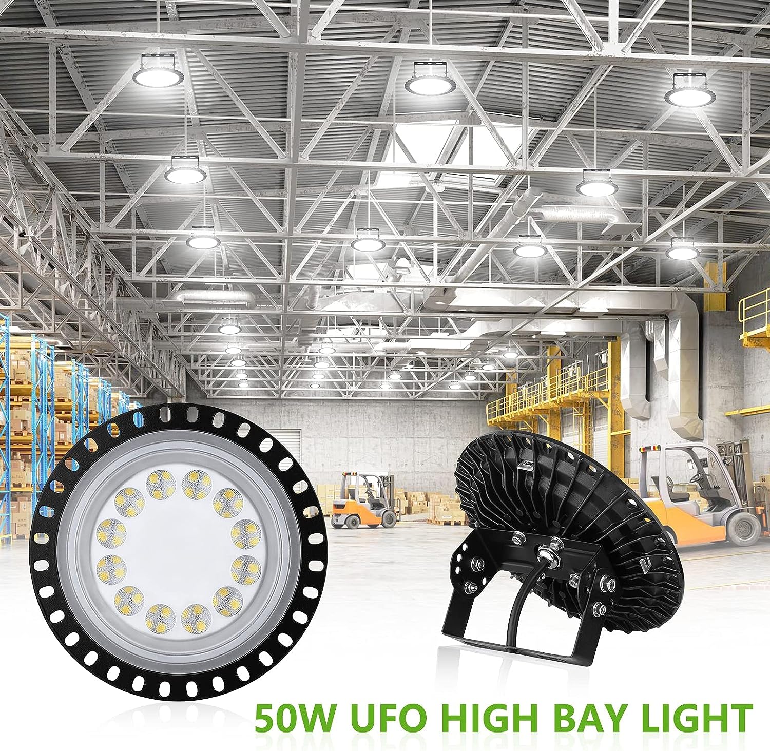 JPSDOWS 100W LED UFO High Bay Light , 6000K-6500K Workshop Lighting Daylight White IP65 Waterproof Ultra Thin LED Bay Lighting Shop Industrial Lamp Area Workshop Garage Lights Fixtures (100W)