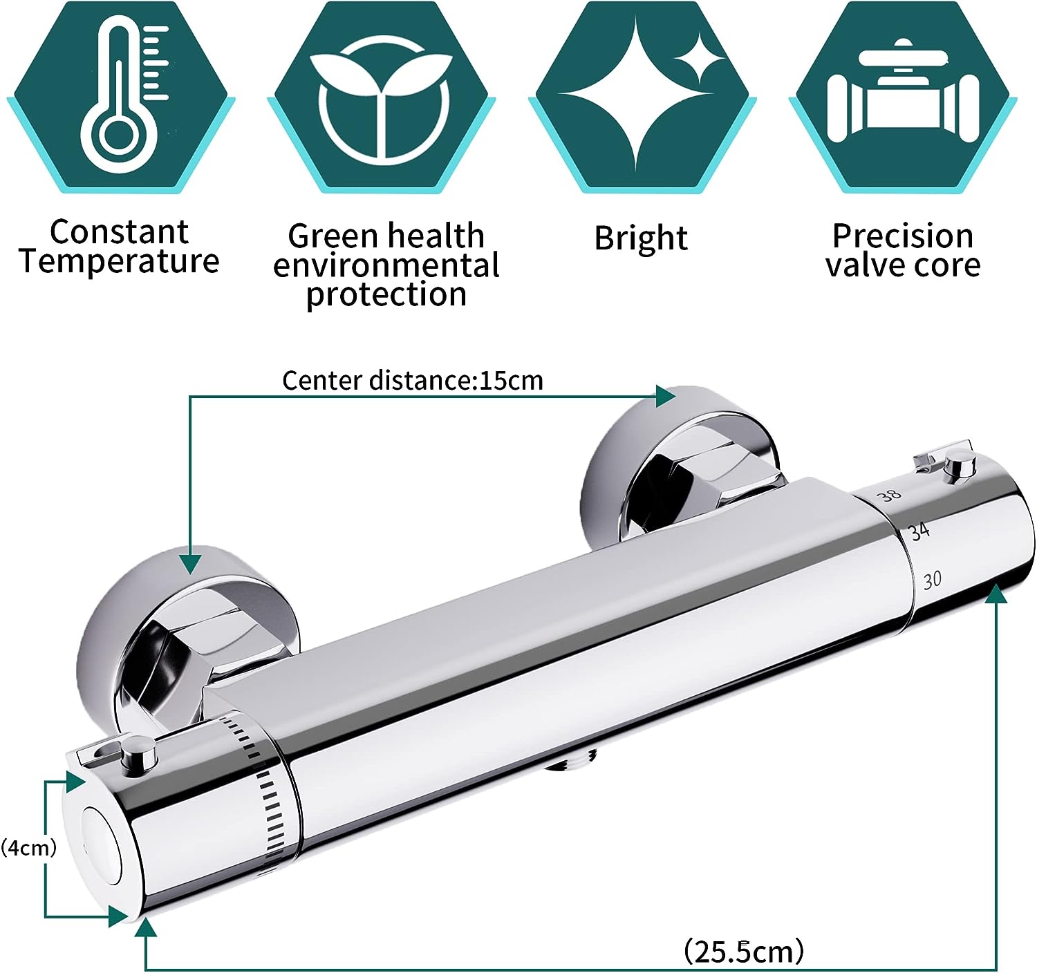 MORADO Thermostatic Shower Mixer, Thermostatic Bath Shower Mixer, Shower Taps, Mixer Shower Bar with Anti-Scald Control Valve, Chrome, Brass