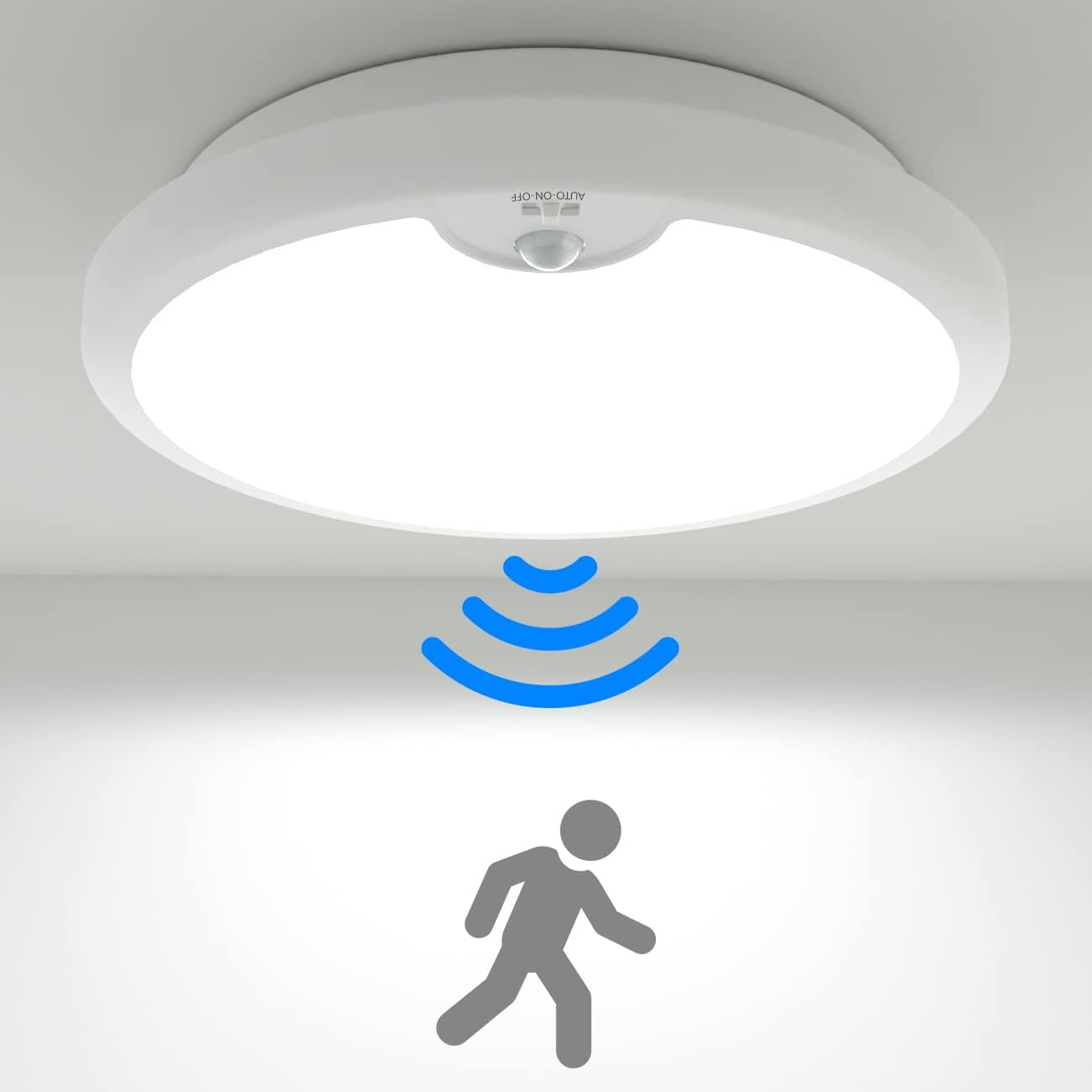 Peasur Motion Sensor LED Ceiling Light Battery Operated, 6000K 300LM Battery Lights Indoor, Ø18cm White Bath Ceiling Lights, Battery Wall Lights Indoor, Wireless Light for Loft,Garage,Shed,Porch,Attic