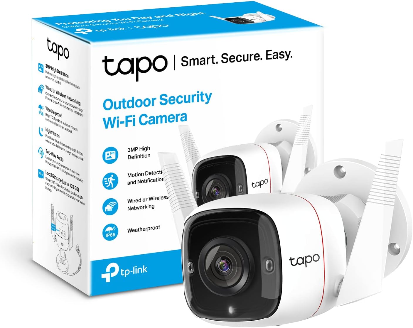 TP-Link Tapo Outdoor Security Camera, Weatherproof, No Hub Required, Works with Alexa Google Home, 3MP Ultra-High Definition, Automatic Siren, 2-way Audio, SD Storage, Amazon Exclusive (TC65)