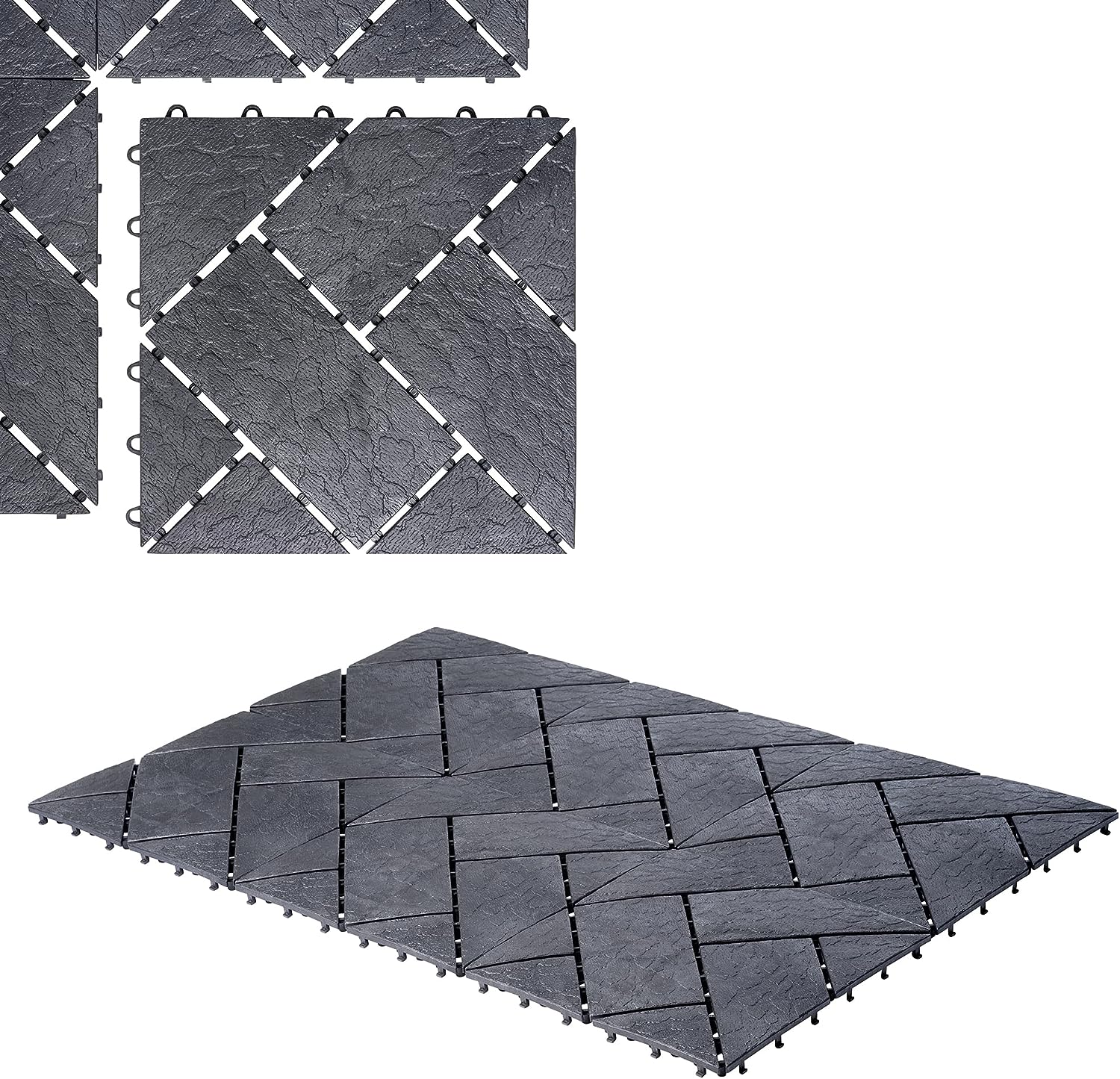 UPP Interlocking Tiles 30 x 30 cm | Quick Easy to Lay Outdoor Deck Tiles | Neat Flooring for Patio, Pool and Balcony [6 pcs, Slate]