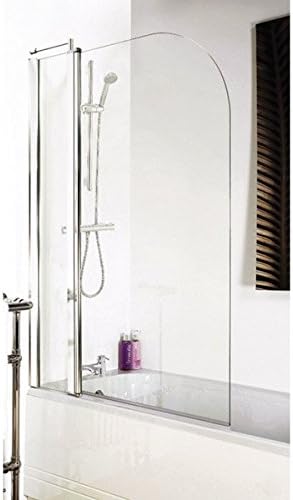 VeeBath Jade 6mm Curved Edge Toughened Safety Glass Bath Screen Panel Shower Door Chrome - 1400x800mm