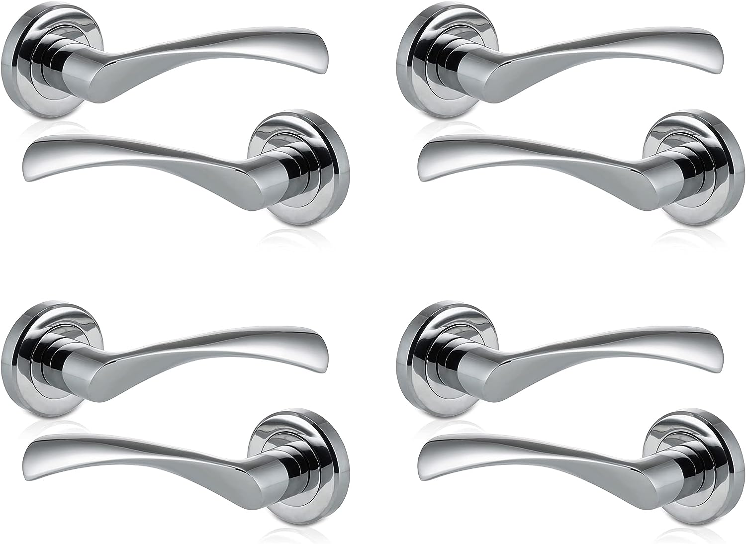 XFORT® 4 Pack Door Handle on Rose, Rennes Lever Door Handles in Polished Chrome Finish, Elegant Internal Lever Handle, Used as Internal Door Handles with a Standard Latch, Mortice or Bathroom Lock.