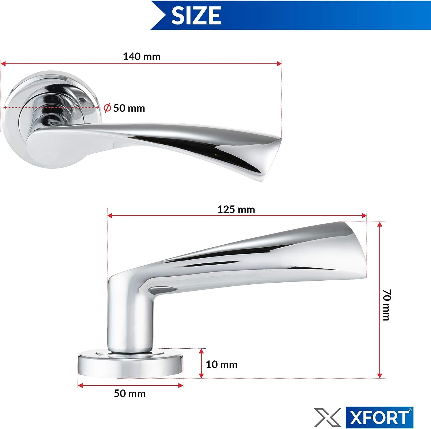 XFORT® 4 Pack Door Handle on Rose, Rennes Lever Door Handles in Polished Chrome Finish, Elegant Internal Lever Handle, Used as Internal Door Handles with a Standard Latch, Mortice or Bathroom Lock.