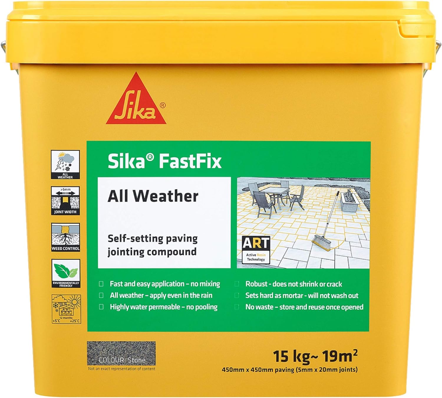 Sika Fast Fix All Weather | Ready to Use, Self-Setting Paving Jointing Compound for Any Weather, Suitable for Stones Setts, Paving Block and Footpaths - Deep Grey - 14kg - 20 sq.m