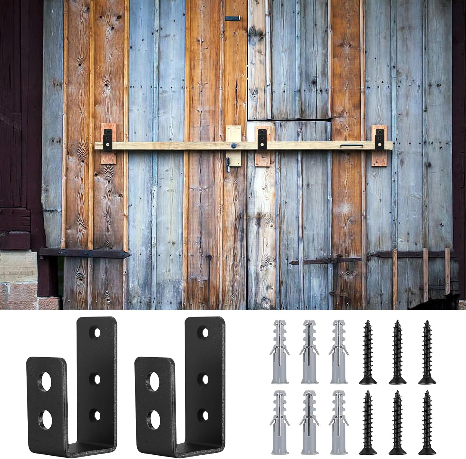 2 Pcs Door Barricade Brackets, Door Barricade Clamps U Brackets, U Shaped Bar Security Door Locks Brackets, for Home Barn Shed Garage Gate Door Reinforcement, Fits 2 x 4 Lumber, with Screws… (Square)