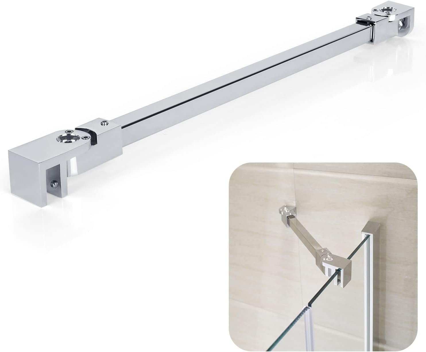 40cm Stainless Steel Shower Glass Support Bar, Frameless Shower Door Fixed Panel for Wetrooms Shower Enclosures, Wall-to-Glass Support Bar for 8mm-12mm Thick Glass