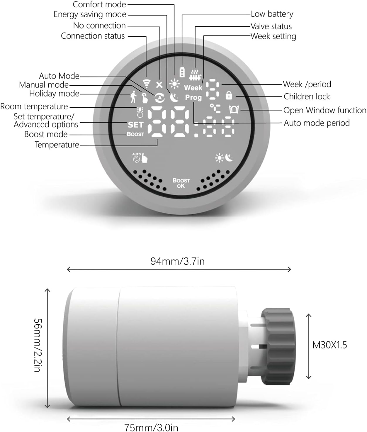 Ailao Radiator Thermostat, Radiator Valve Smart Radiator Valve Thermostatic Radiator Valve Heating System Temperature Control Heads Controlled by Mobile Phone APP for Home Office