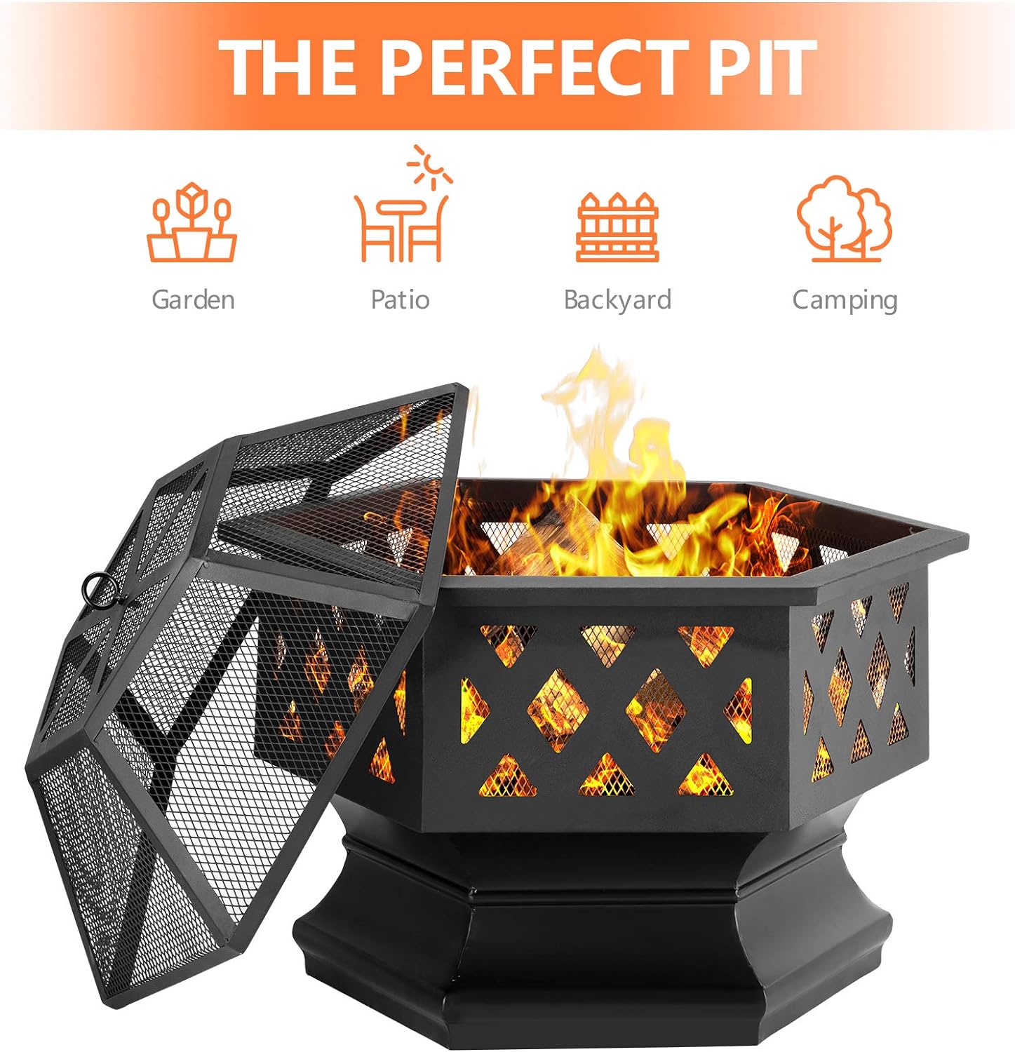 Amagabeli Fire Pits for Garden 56.8cm Premium Steel Fire Bowl Outdoor Fire Brazier for Garden BBQ Patio Heater Camping Portable Fire Basket Chimney Log Burning Bowl Wood Burner Charcoal Bonfire Bowl