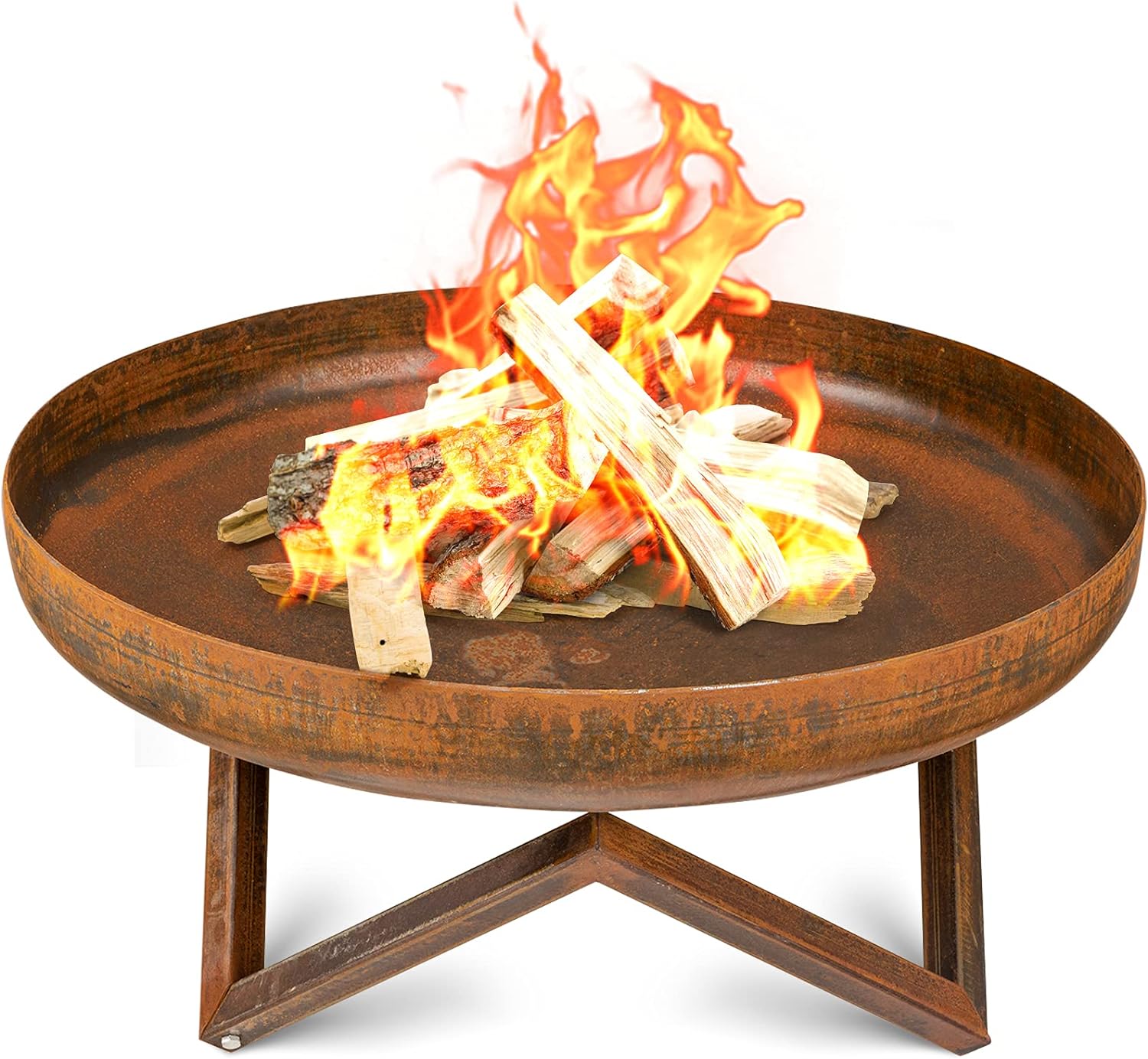 Amagabeli Fire Pits for Garden 56.8cm Premium Steel Fire Bowl Outdoor Fire Brazier for Garden BBQ Patio Heater Camping Portable Fire Basket Chimney Log Burning Bowl Wood Burner Charcoal Bonfire Bowl