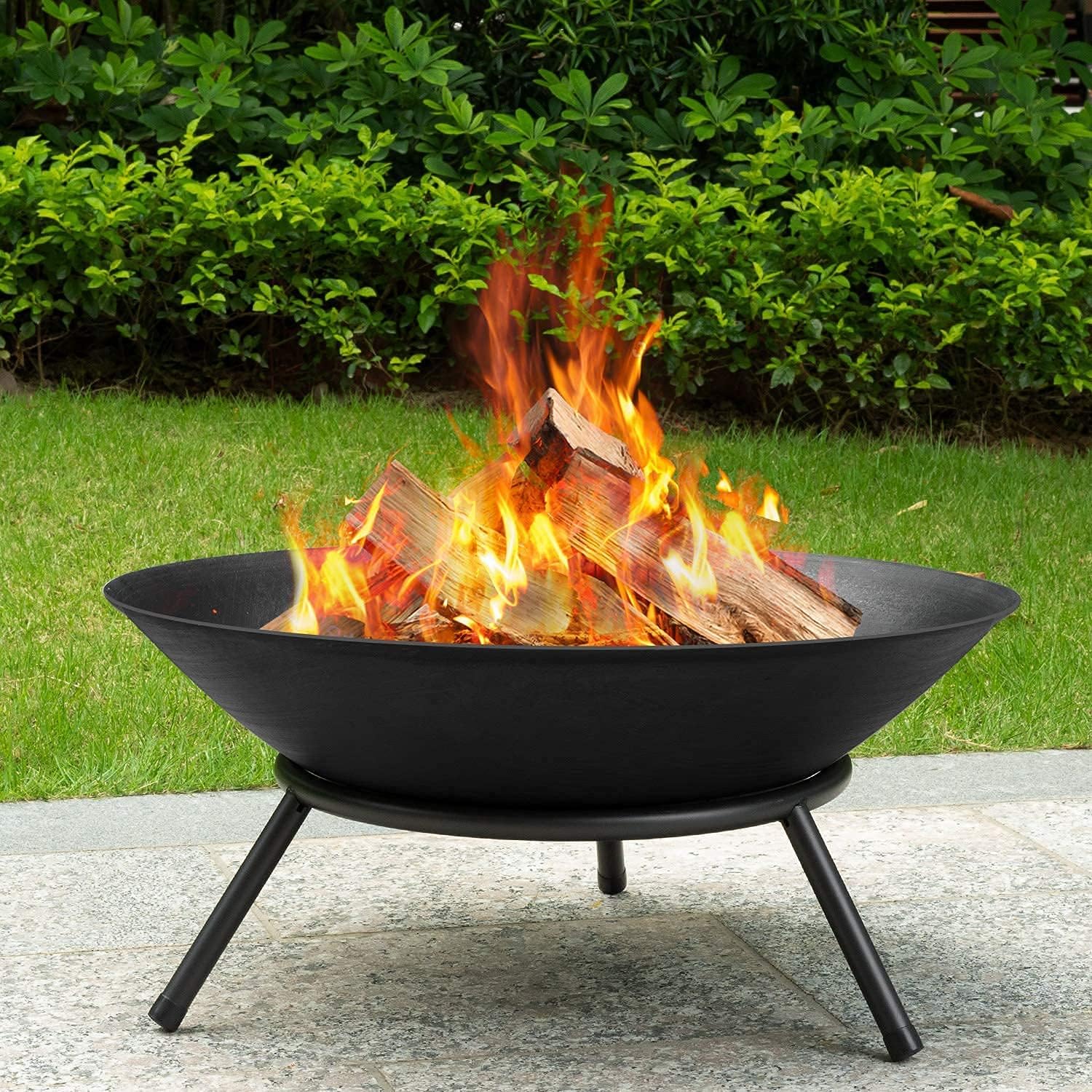 Amagabeli Fire Pits for Garden 56.8cm Premium Steel Fire Bowl Outdoor Fire Brazier for Garden BBQ Patio Heater Camping Portable Fire Basket Chimney Log Burning Bowl Wood Burner Charcoal Bonfire Bowl