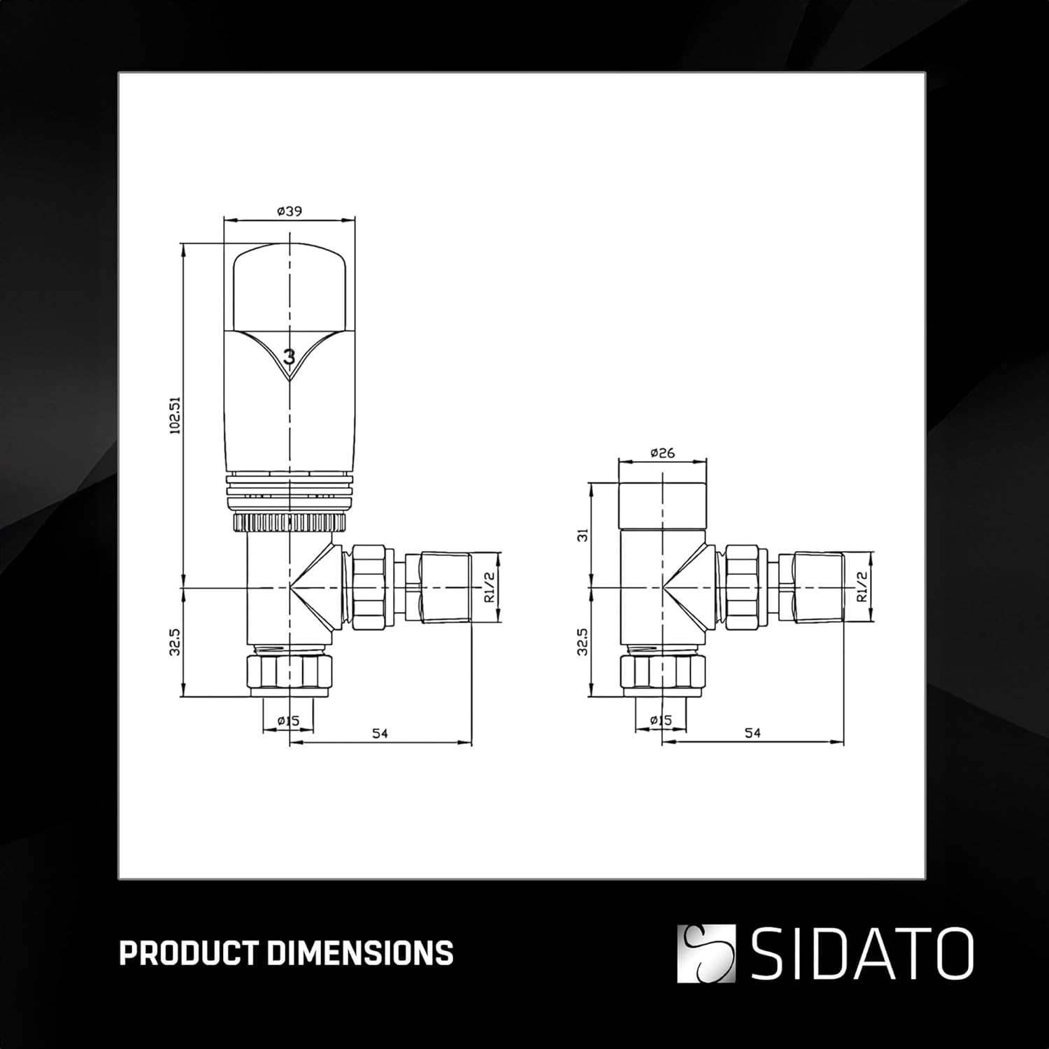 Anthracite Radiator Valves - Thermostatic Radiator Valve Set for a Vertical Radiator - inc. Angled TRV Lockshield | Sidato Caldo