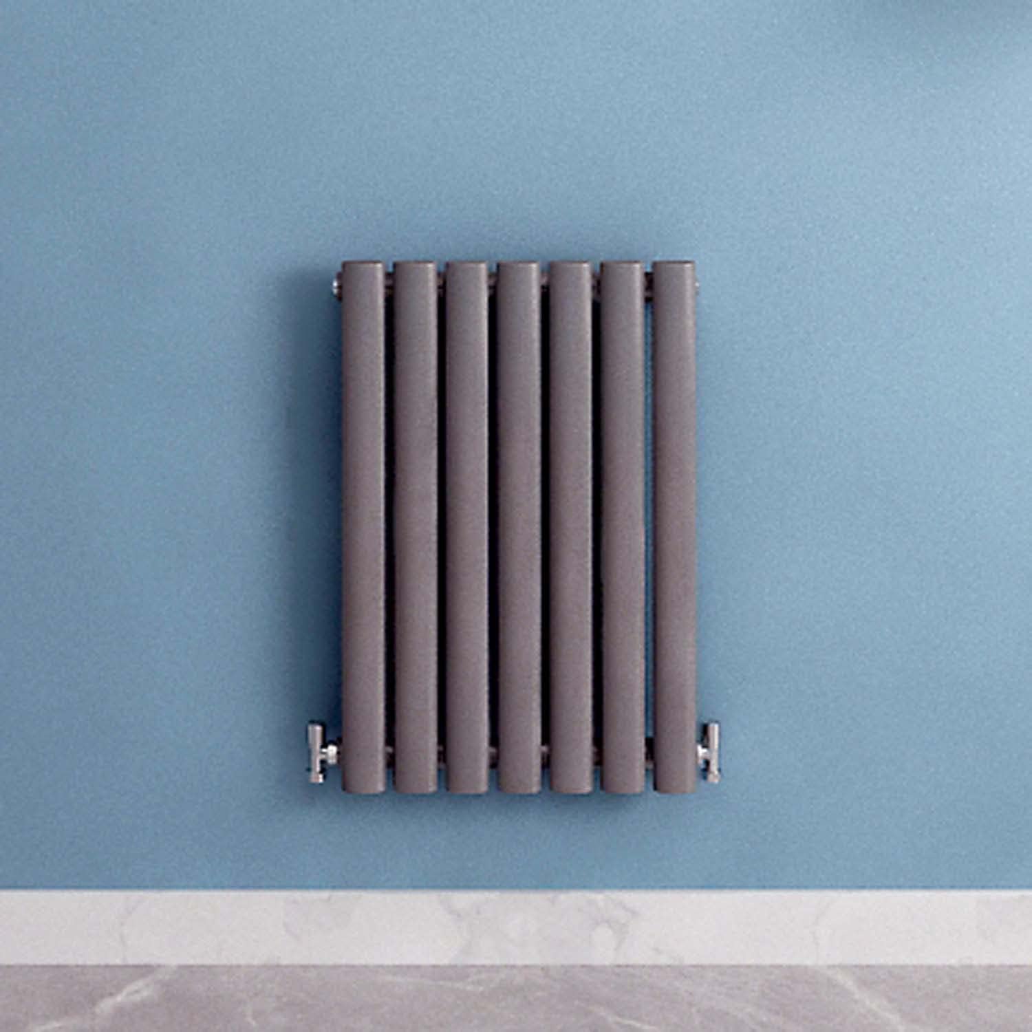 Anthracite Radiators Single Oval Column Panel Horizontal 600mm Wide Low Radiator Centre Heating for Bathroom Kitchen Living Room Small Large Average