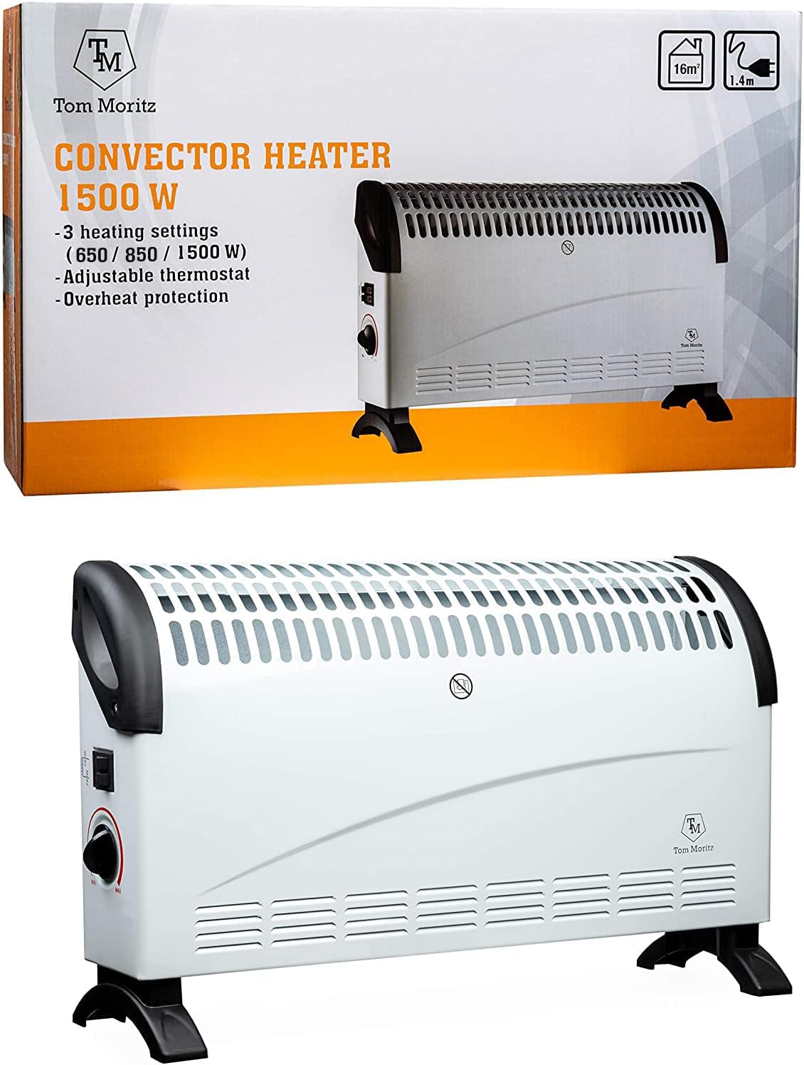 Convector Radiator Heater with Adjustable Thermostat/Adjustable 3 Heat Settings (650/850/1500 W) / Electrical/Convection Heating/Oil-Free Radiator By Tom Moritz