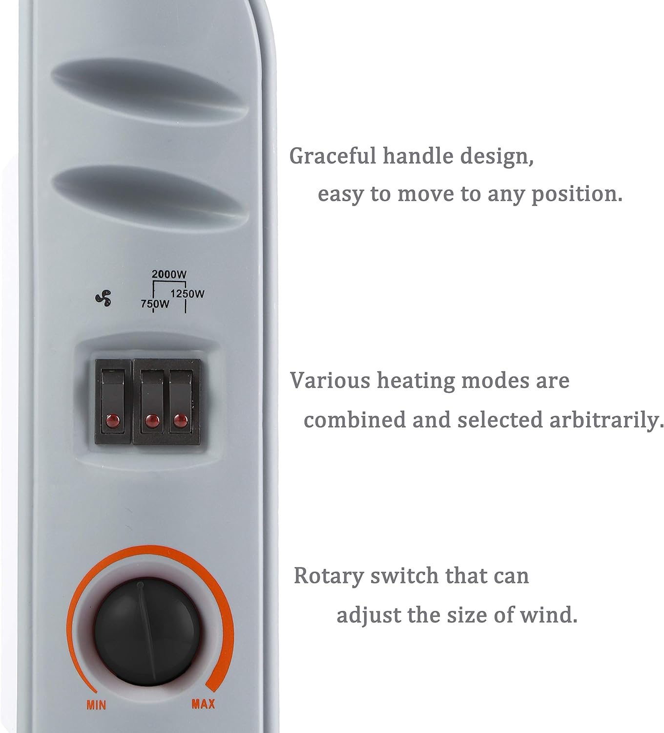 Convector Radiator Heater/Adjustable 3 Heat Settings (750/1250 / 2000 W) Electrical Convection Heating with Adjustable Thermostat