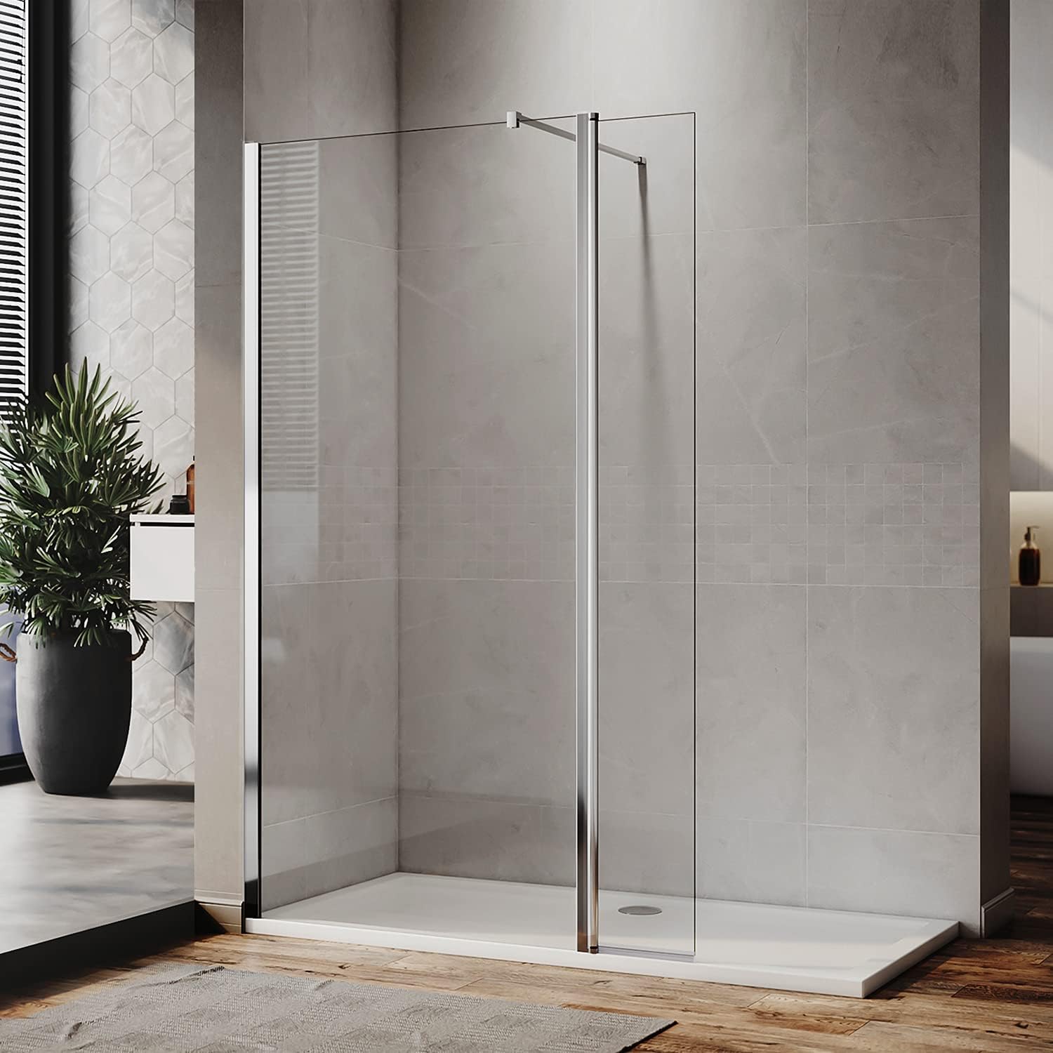 ELEGANT 800mm Walk in Wetroom Shower Enclosure 8mm Easy Clean Glass Screen Panel + 300mm Return Panel