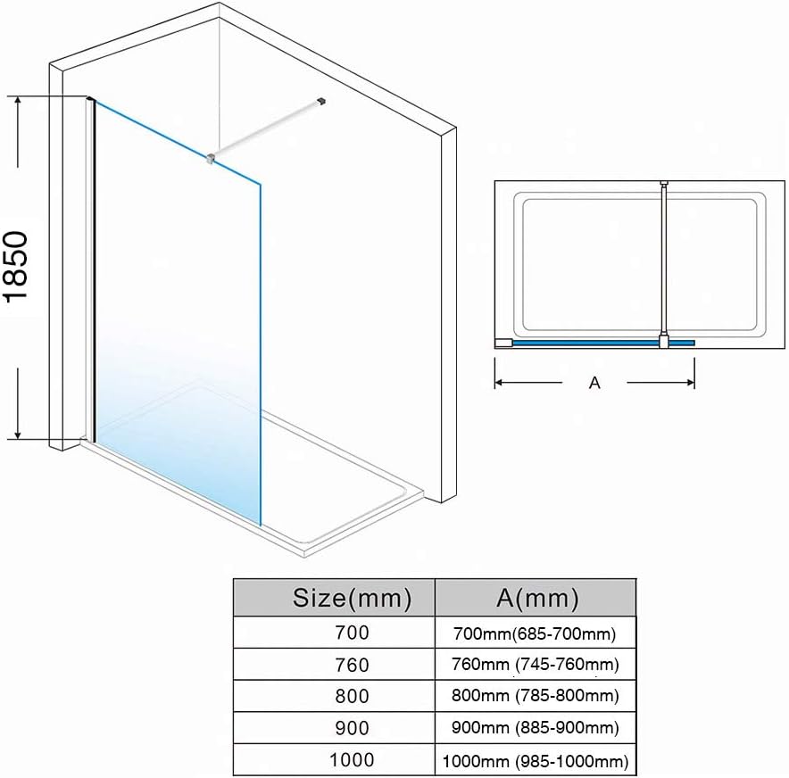 ELEGANT 800x1850mm Walk in Shower Enclosure Wet Room Screen Panel 6mm Tougheded Safety Glass with Support Bar