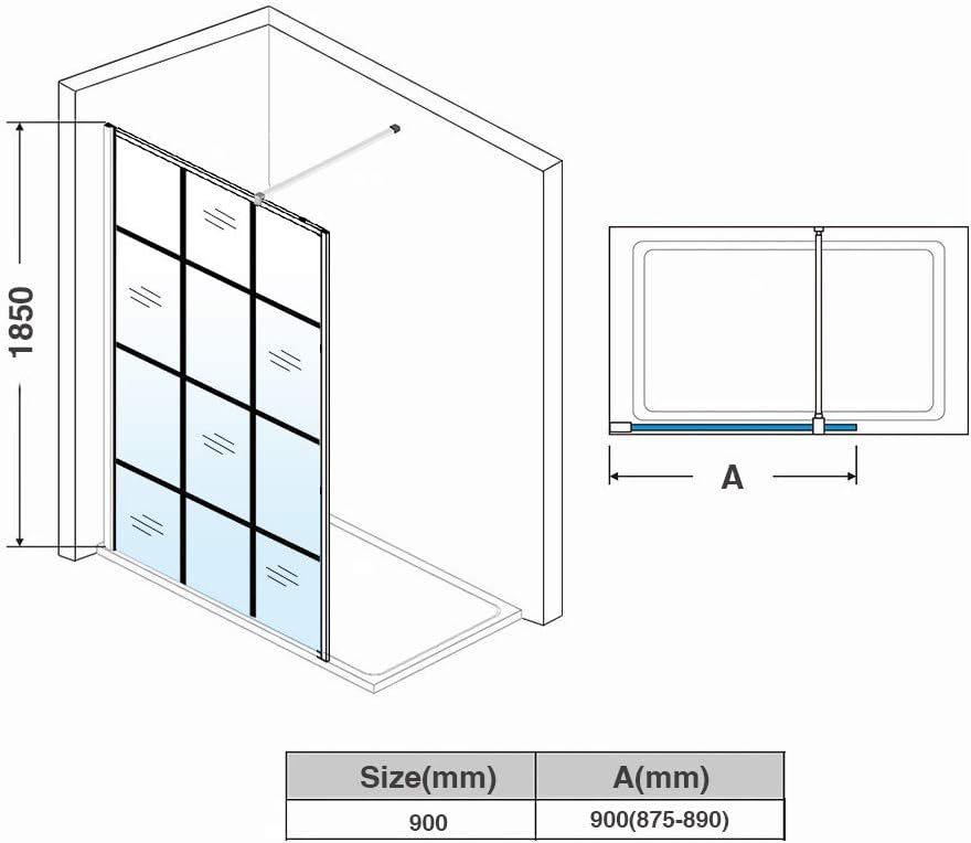 ELEGANT 900mm Black Walkin Shower Screen 8mm Safety Shower Glass Door for Bath WetRoom Reversible Shower Glass Panel Matte Black Grid Walkin Shower Enclosure Cubicle : Amazon.co.uk: DIY Tools