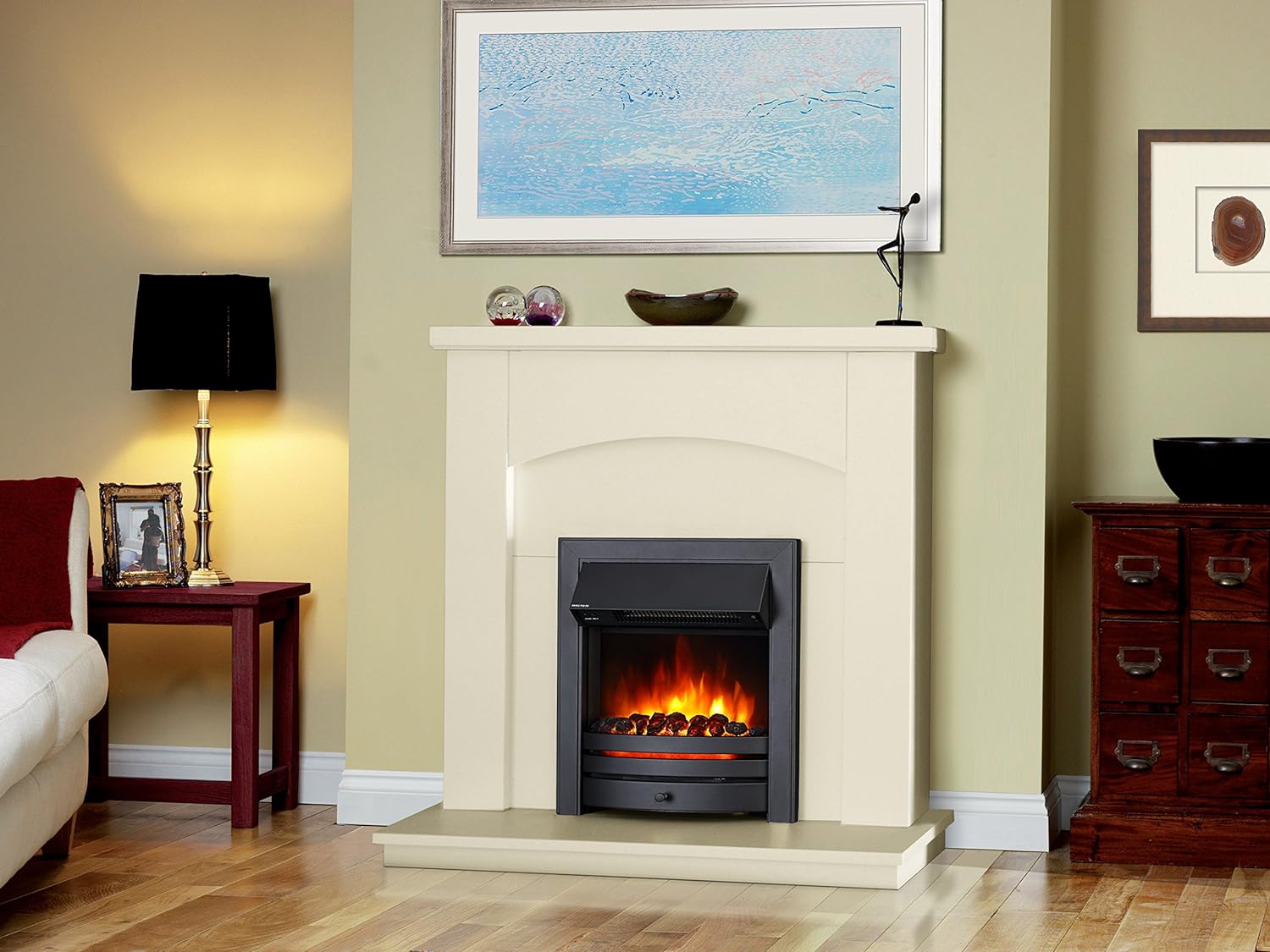 Endeavour Fires Roxby Inset Electric Fire Black Trim and Fret, 220/240Vac 12kW, 7 Day Programmable Remote Control Electric Fire (without spacer)