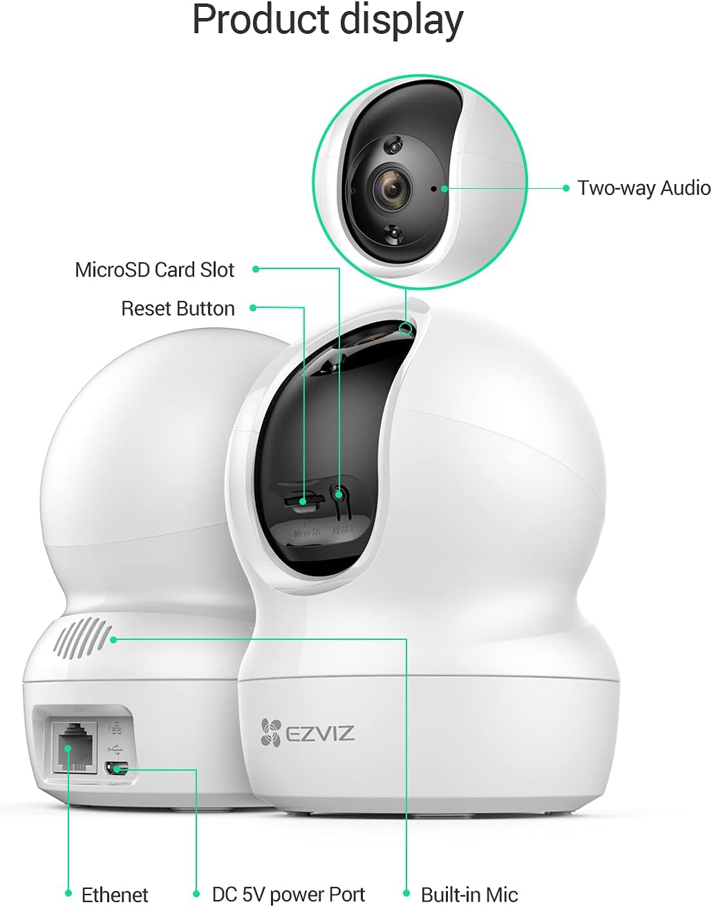 EZVIZ Indoor Wifi Camera with App, Alexa Google Control, Security Camera Wireless 2.4GHz, Pan Tilt 360°, Baby Monitor, 1080P, Motion Detection, Auto Tracking, Two Way Talk, Alarm, Night Vision (TY1)