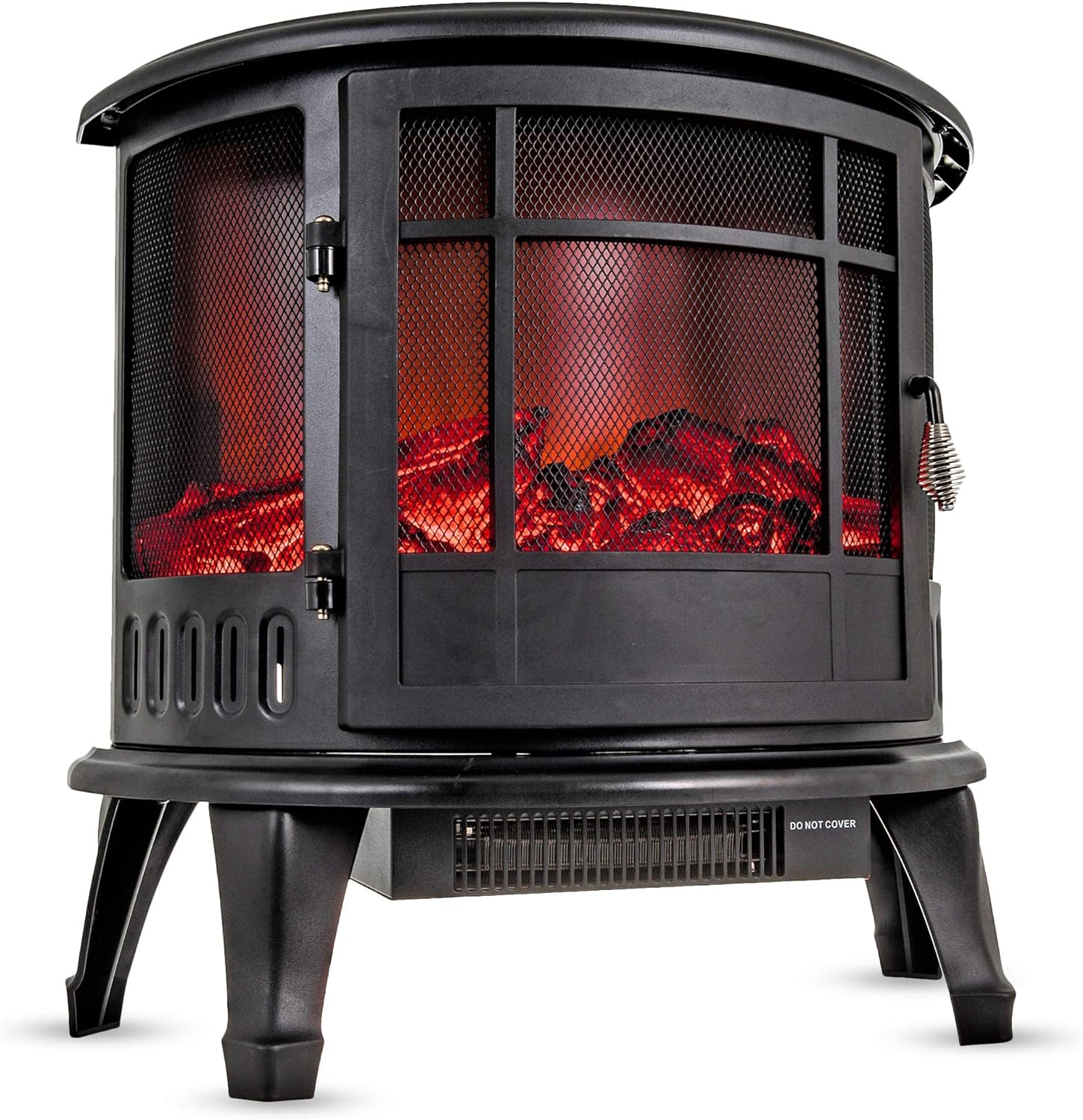 FiNeWaY Electric Stove Heater with Log Burner Flame Effect Fire – 1800W, Black – Freestanding Fireplace with Wood Burning LED Light – Adjustable Temperature Flame Panoramic Design With Large Window