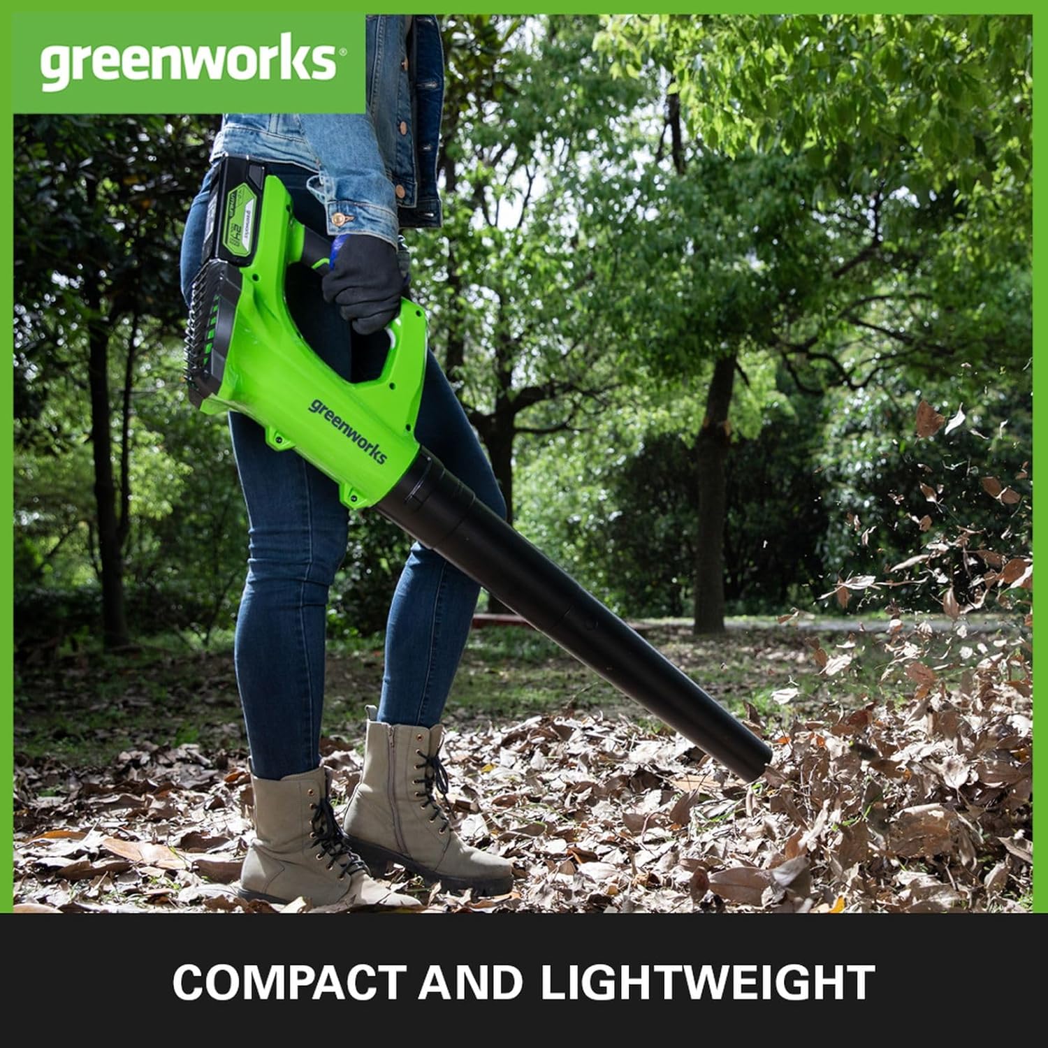 Greenworks Cordless Leaf Blower, Lightweight Axial Battery Leaf Blower 161km/h 9.4m3/min WITHOUT 24V Battery Charger, Electric Leaf Blower Cordless Garden Blower, 3 Year Guarantee G24AB