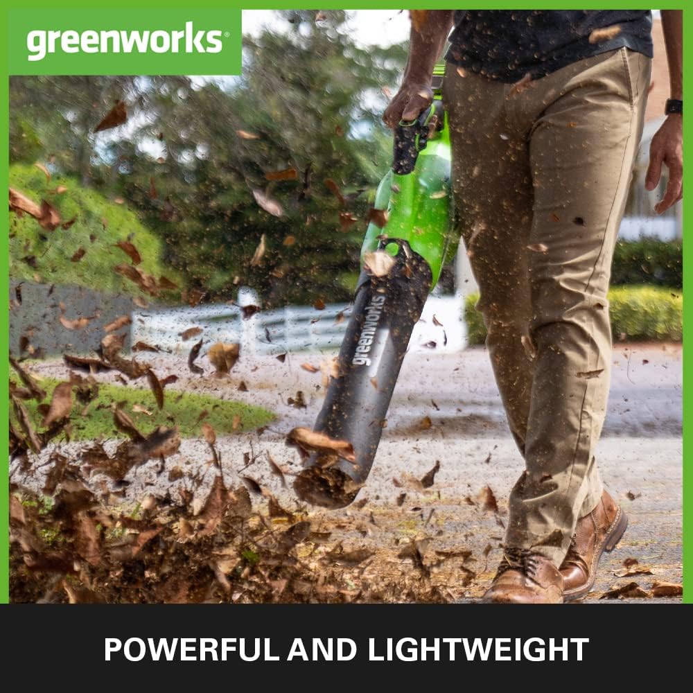 Greenworks Cordless Leaf Blower with Cruise Control, Lightweight Axial Leaf Blower 177km/h 11.05m3/min, 40V 2Ah Battery Charger, Electric Leaf Blower Cordless Garden Blower, 3 Year Guarantee G40ABK2