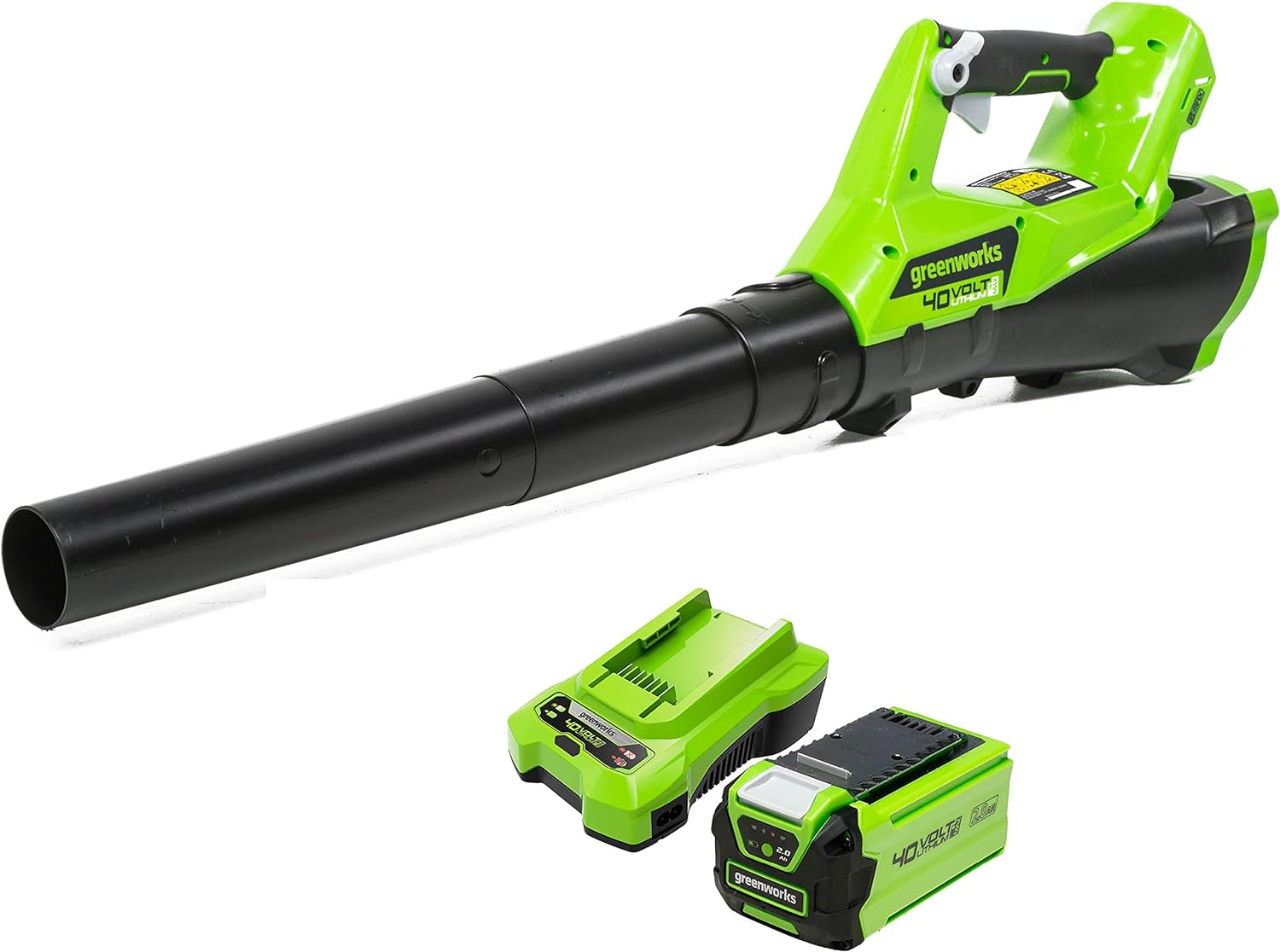 Greenworks Cordless Leaf Blower with Cruise Control, Lightweight Axial Leaf Blower 177km/h 11.05m3/min, 40V 2Ah Battery Charger, Electric Leaf Blower Cordless Garden Blower, 3 Year Guarantee G40ABK2