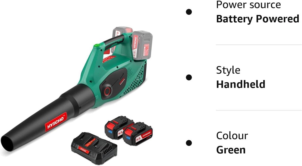 HYECHO Leaf Blower Cordless, 36V Detachable Light Garden Blowers, High Speed with 36V 2*2.0AH Battery, Fast Charging Suitable for Leaves Blowing Dust Removal Inflatable Lightweight Powerful