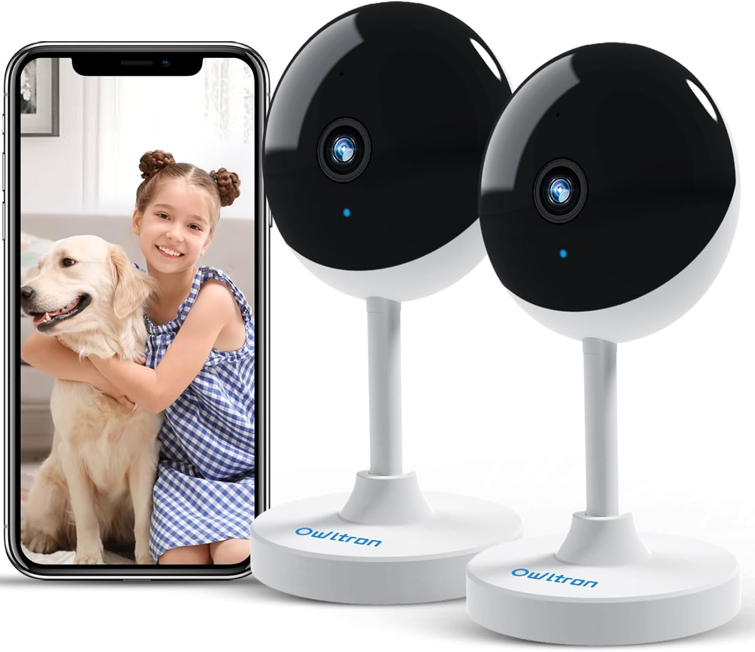 Indoor Camera , Owltron House Security Camera, Pet Camera with Motion Detection, Night Vision, 2-Way Audio, 1080P Baby Monitor with Camera Works with APP Alexa(2 Pack)White