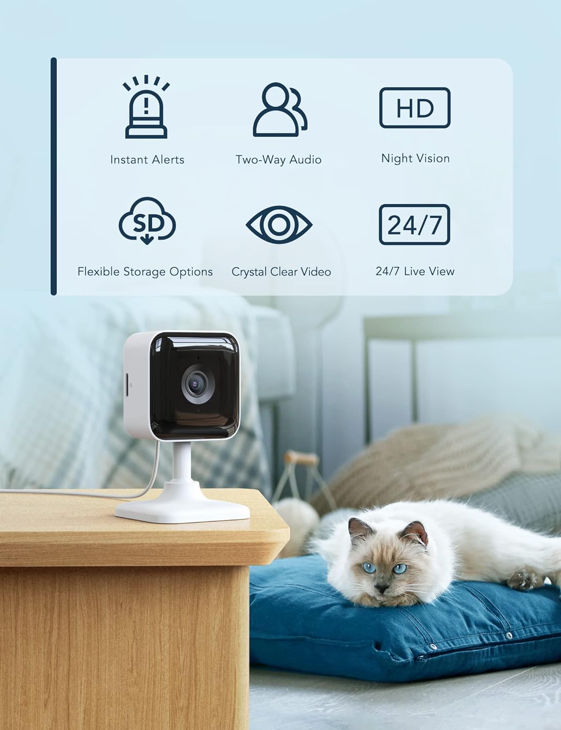 Indoor Camera, Security Camera, 1080P Cameras House Security, CCTV Camera, Home Security Camera, Motion/Sound Detection, 2-Way Audio, Night Vision, APP Control, Real-Time Alert, SDCloud, GNCC C2