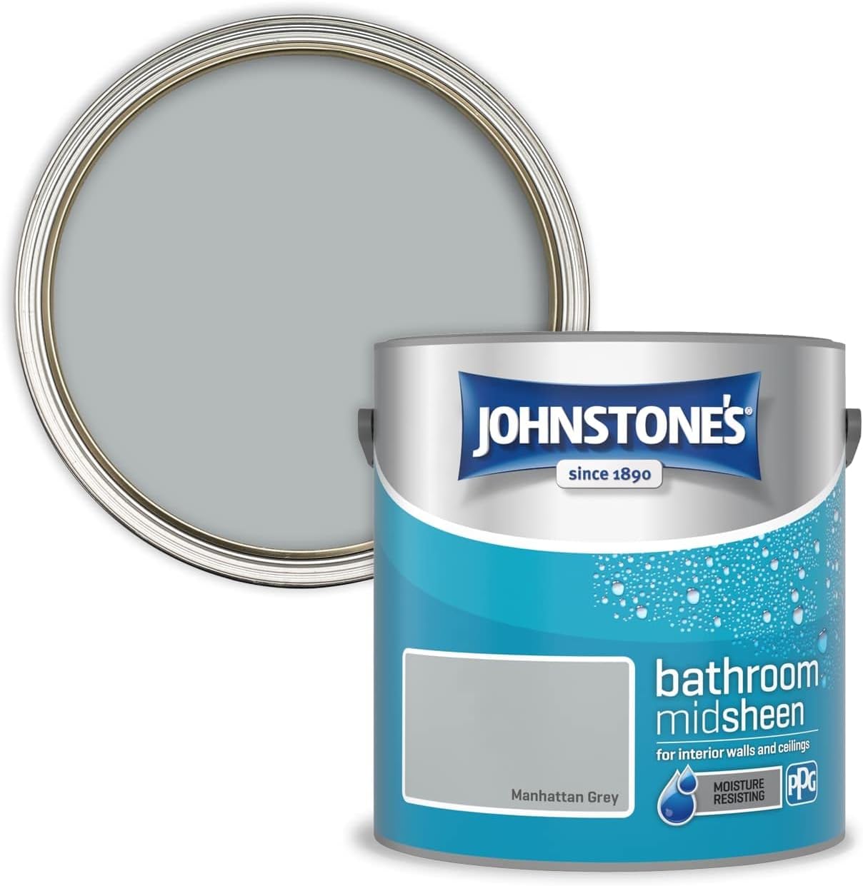 Johnstones - Bathroom Paint - Brilliant White - Mid Sheen Finish - Stain Blocker Paint - Use in Moist Damp Areas - Low Odour - Dry in 1-2 Hours - 12m2 Coverage per Litre - 2.5L