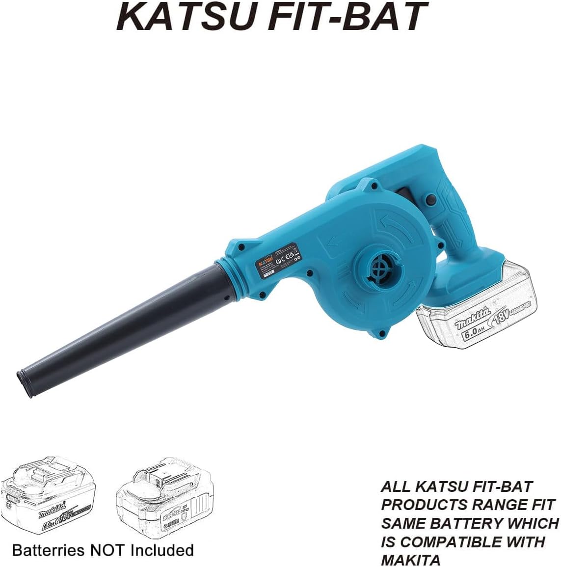 KATSU FIT-BAT 21V Cordless Blower Portable Dust Leaf Blower for Home Garden Lawn Care Blowing Vacuuming Leaves, Car Corner Dust Clearing, No Battery and Charger (Budget)