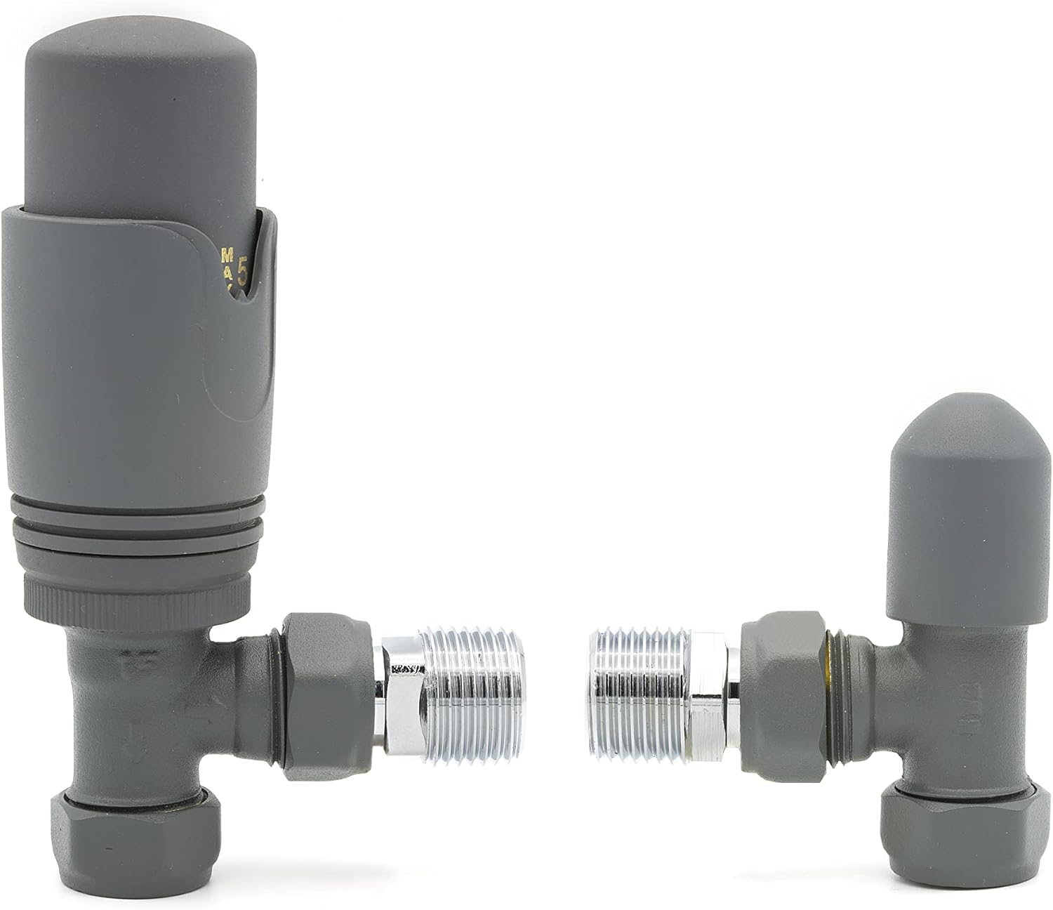 LavaTap Anthracite Angled TRV Thermostatic Radiator Valve and Lockshield Twin Pack Grey for Heated Towel Rail  Central Heating Radiators (BFTRVCATA-15)