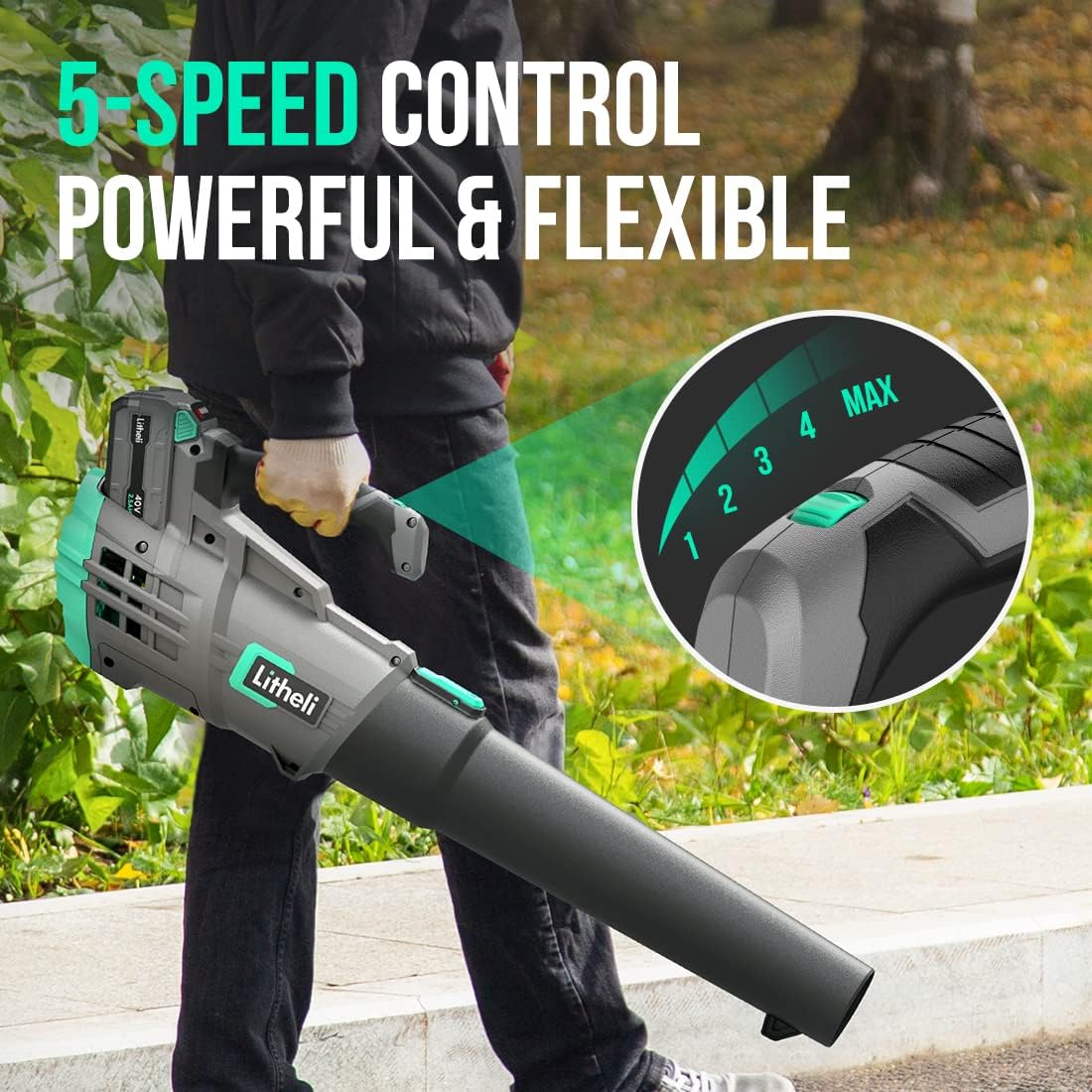 LiTHELi 40V Cordless Leaf Blower, Battery Powered Garden Blower Axial Fan Leafblower incl. 2.5Ah Lithium-Ion Battery and Charger