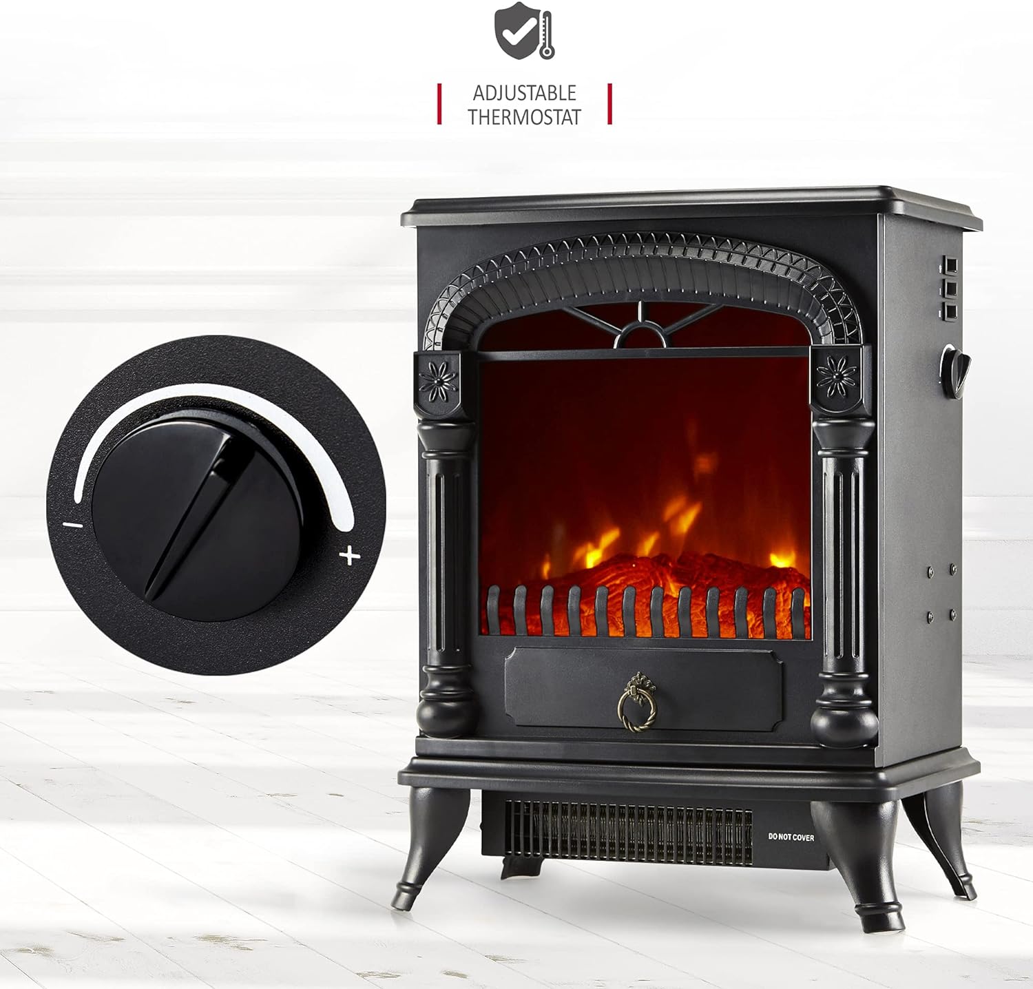 NETTA Electric Fireplace Stove Heater with Log Wood Burner Effect - With Fire Flame Effect, Arch Design, Freestanding Portable, Wood Burning LED Light - 1750-1950 watts