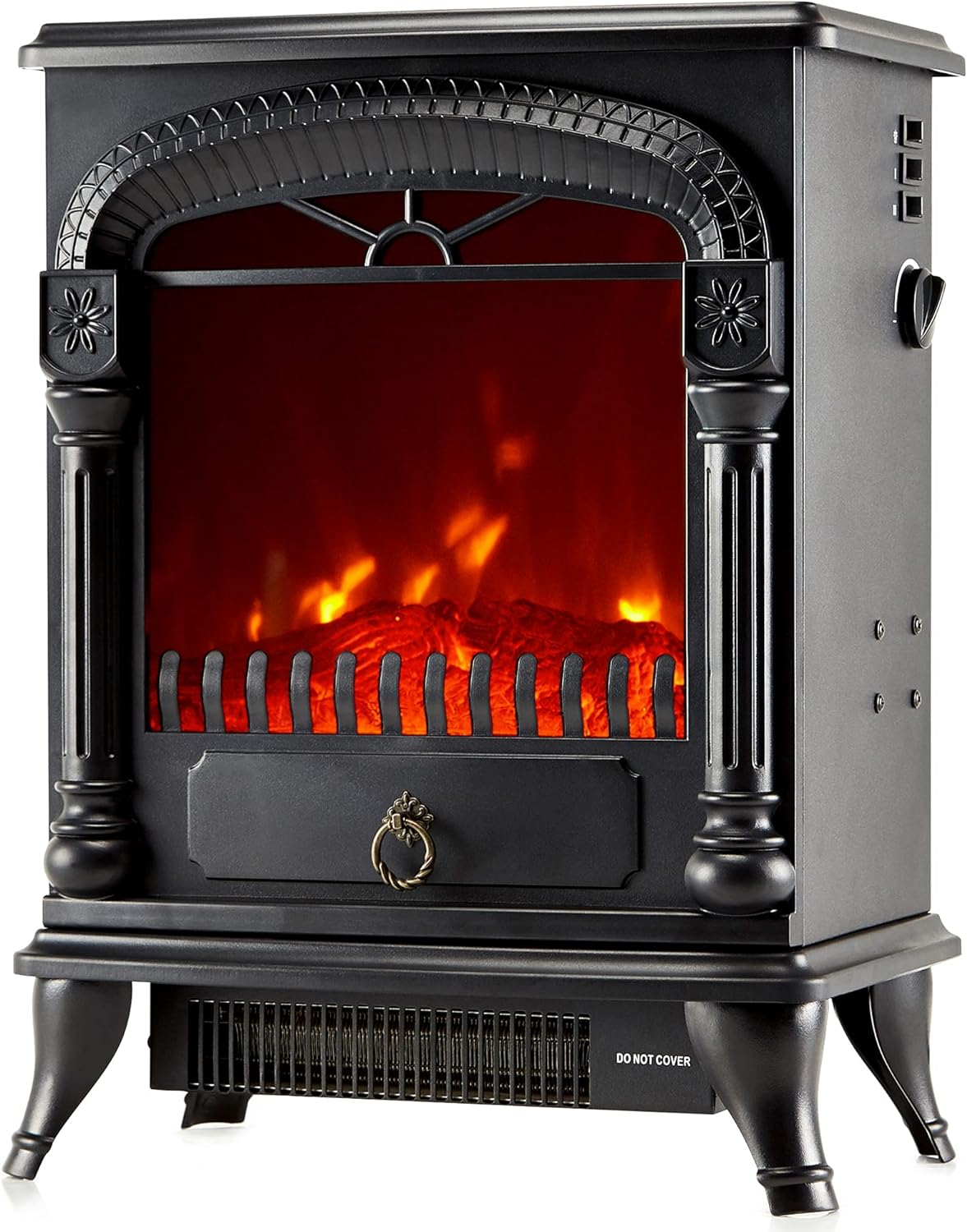 NETTA Electric Fireplace Stove Heater with Log Wood Burner Effect - With Fire Flame Effect, Arch Design, Freestanding Portable, Wood Burning LED Light - 1750-1950 watts