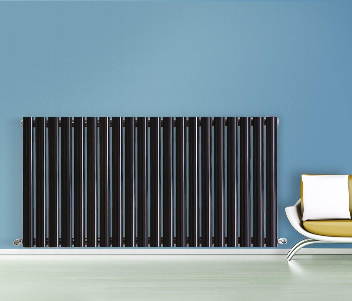 NRG 600mm x 1180mm Horizontal Oval Column Designer Radiator Black Single Panel Luxury Central Heating Radiators