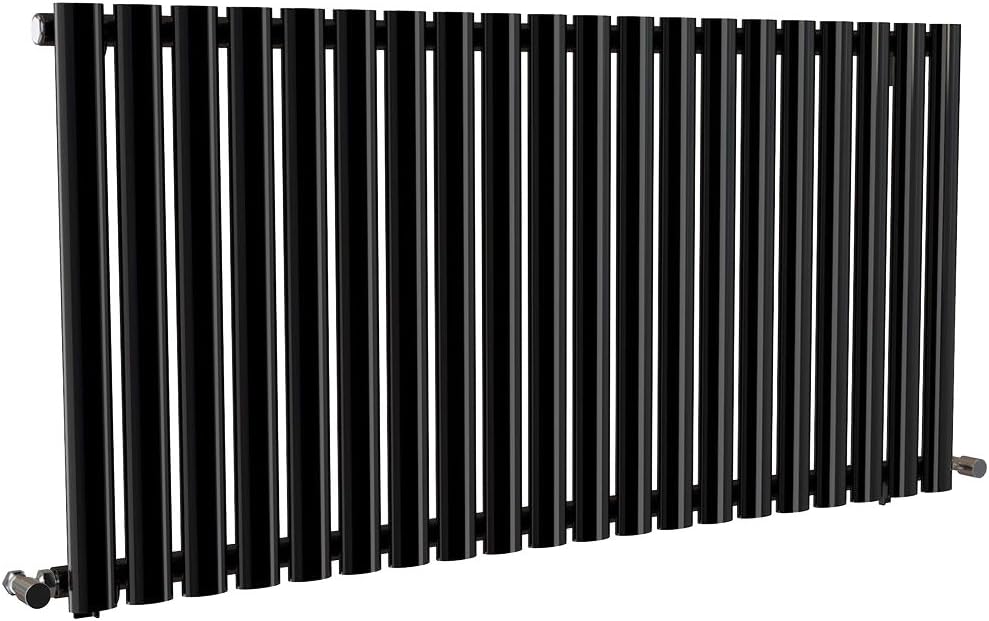 NRG 600mm x 1180mm Horizontal Oval Column Designer Radiator Black Single Panel Luxury Central Heating Radiators