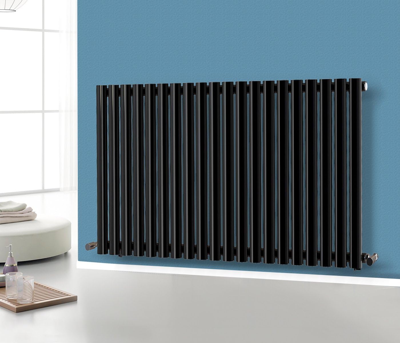 NRG 600mm x 1180mm Horizontal Oval Column Designer Radiator Black Single Panel Luxury Central Heating Radiators