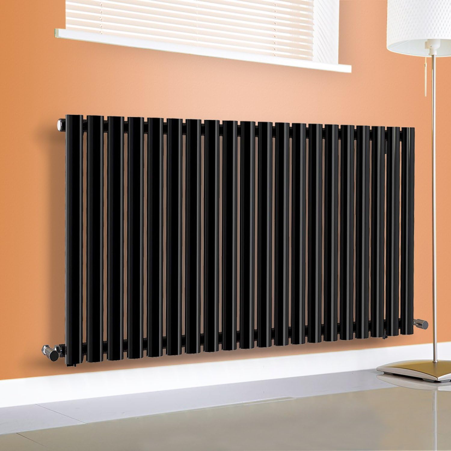 NRG 600mm x 1180mm Horizontal Oval Column Designer Radiator Black Single Panel Luxury Central Heating Radiators