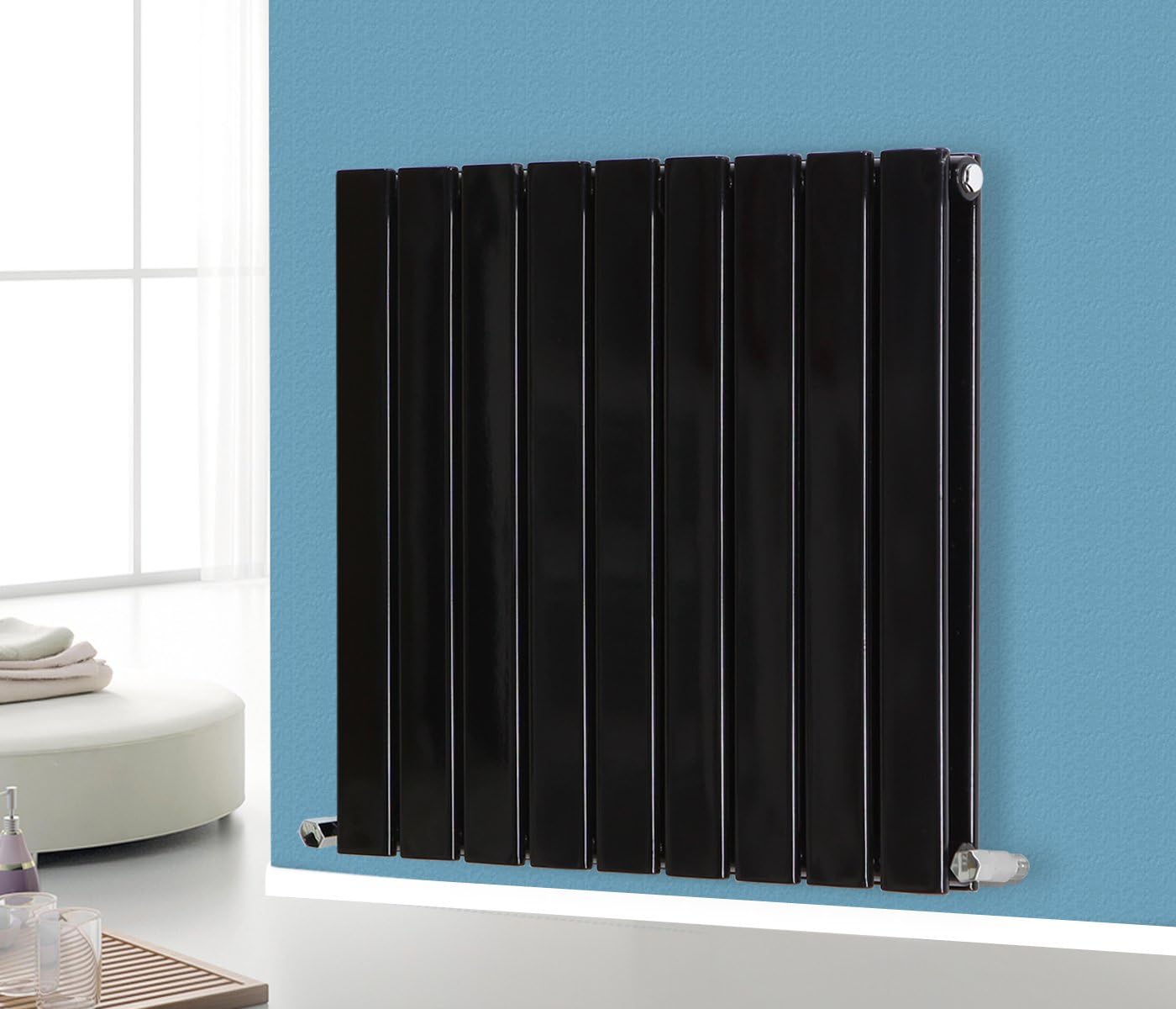 NRG Designer Flat Panel Radiator Horizontal Double Column Bathroom Central Heating Space Saving Radiators - Black 600mm x 612mm