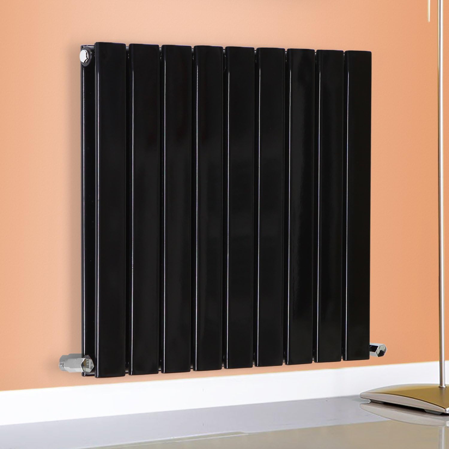 NRG Designer Flat Panel Radiator Horizontal Double Column Bathroom Central Heating Space Saving Radiators - Black 600mm x 612mm