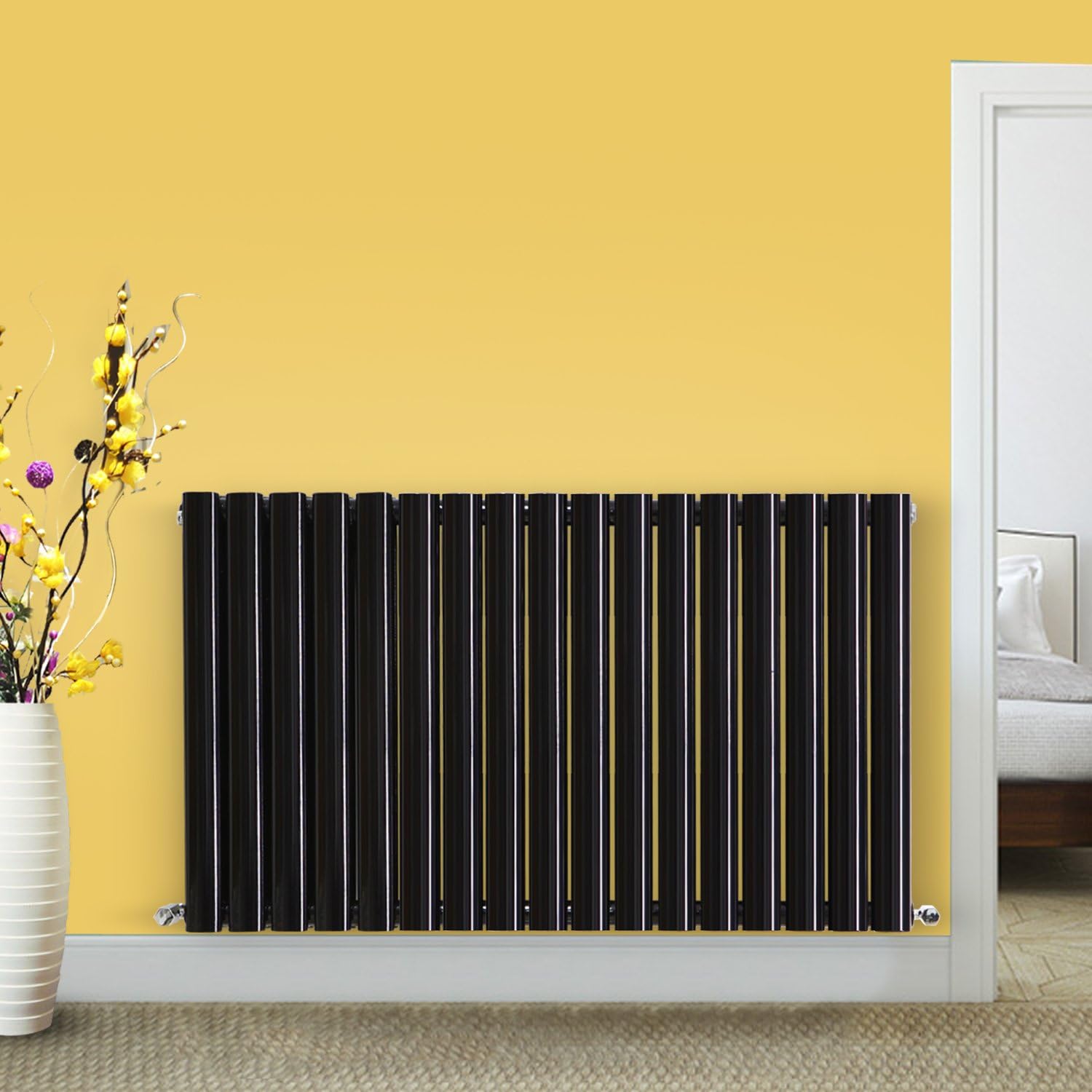 NRG New 600x1003mm Double Oval Column Panel Designer Radiator Central Heating Radiators Black