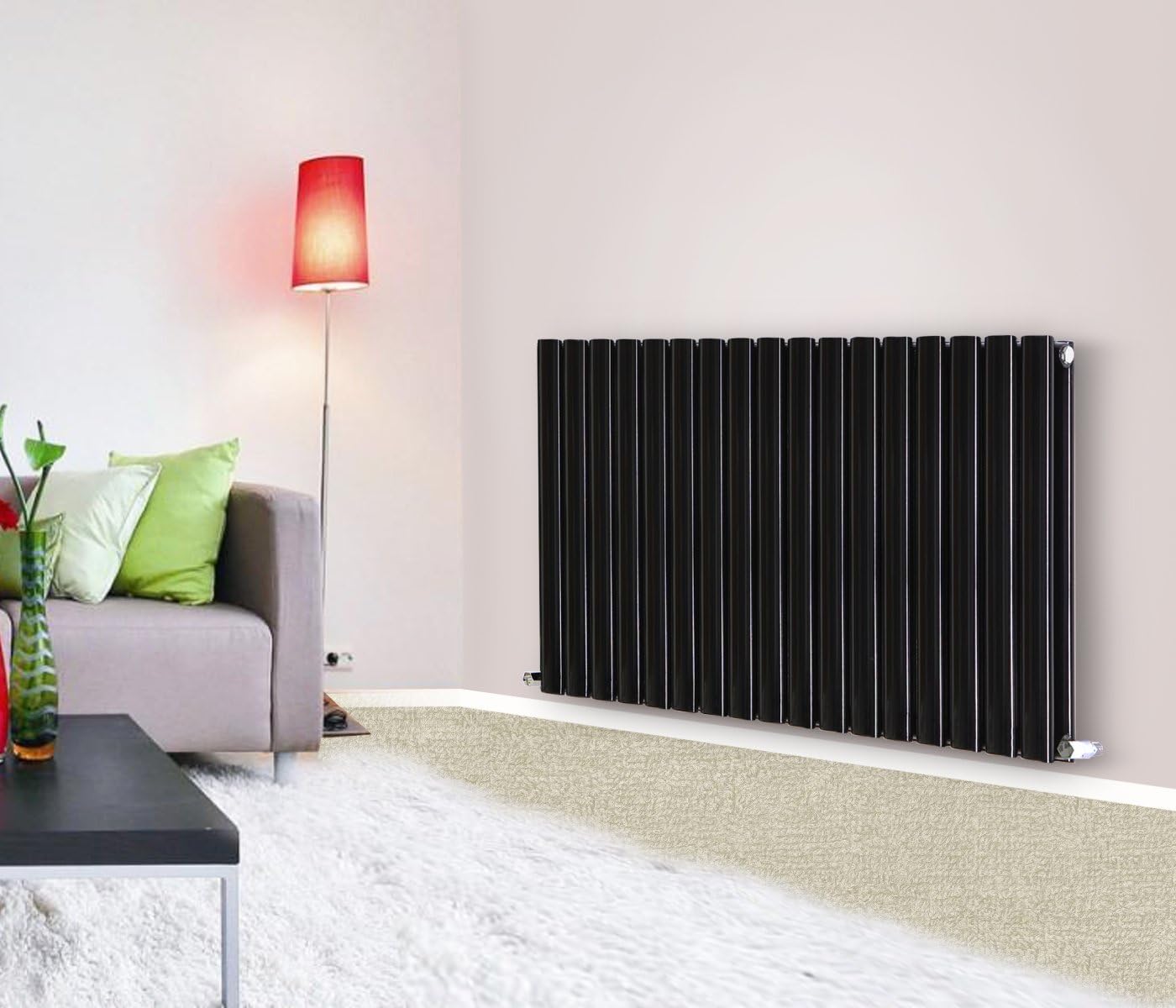 NRG New 600x1003mm Double Oval Column Panel Designer Radiator Central Heating Radiators Black